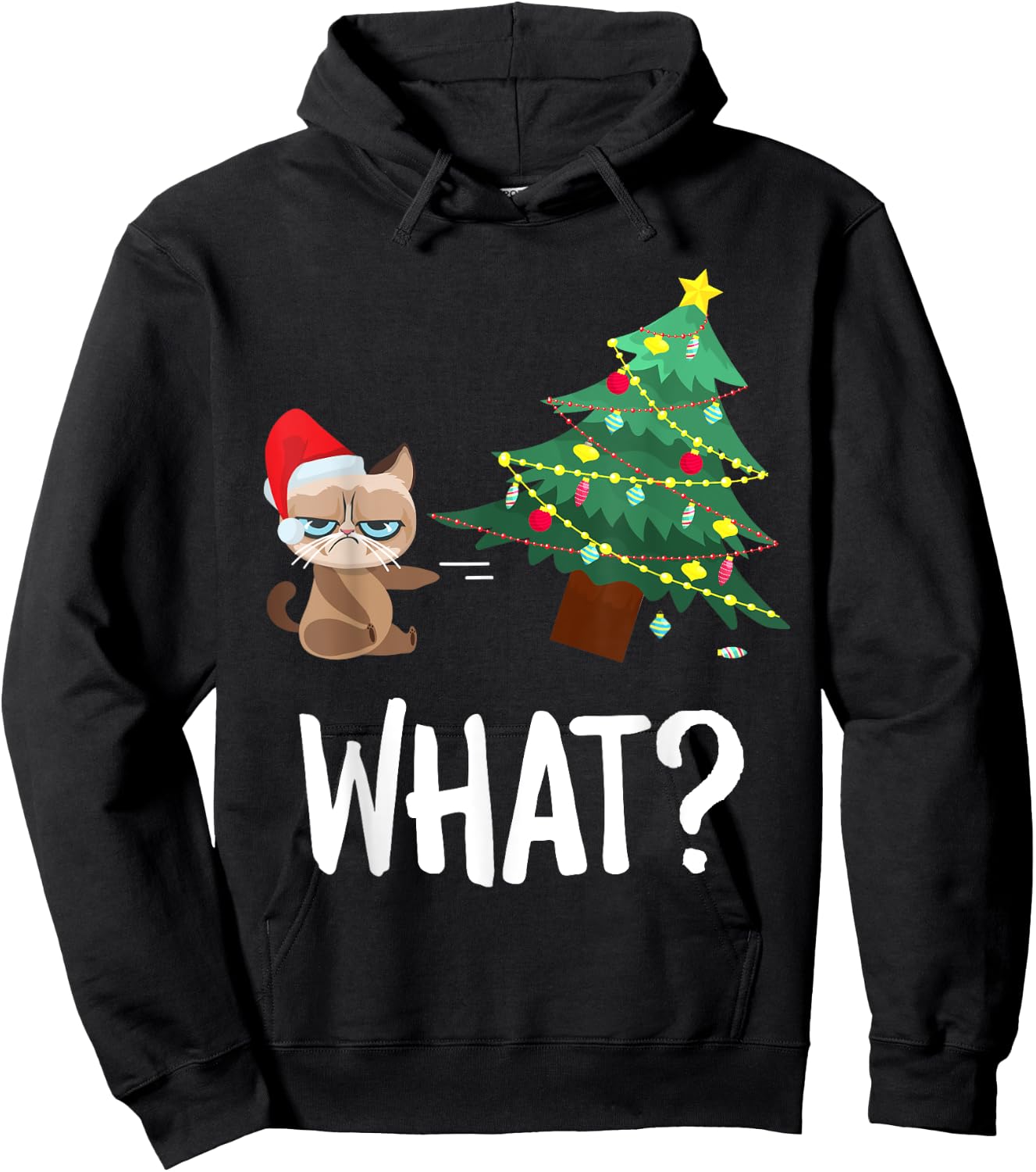 Cat Pushing Christmas Tree Over Funny What Cat Christmas Men Women Hoodie - Hoodie | Black