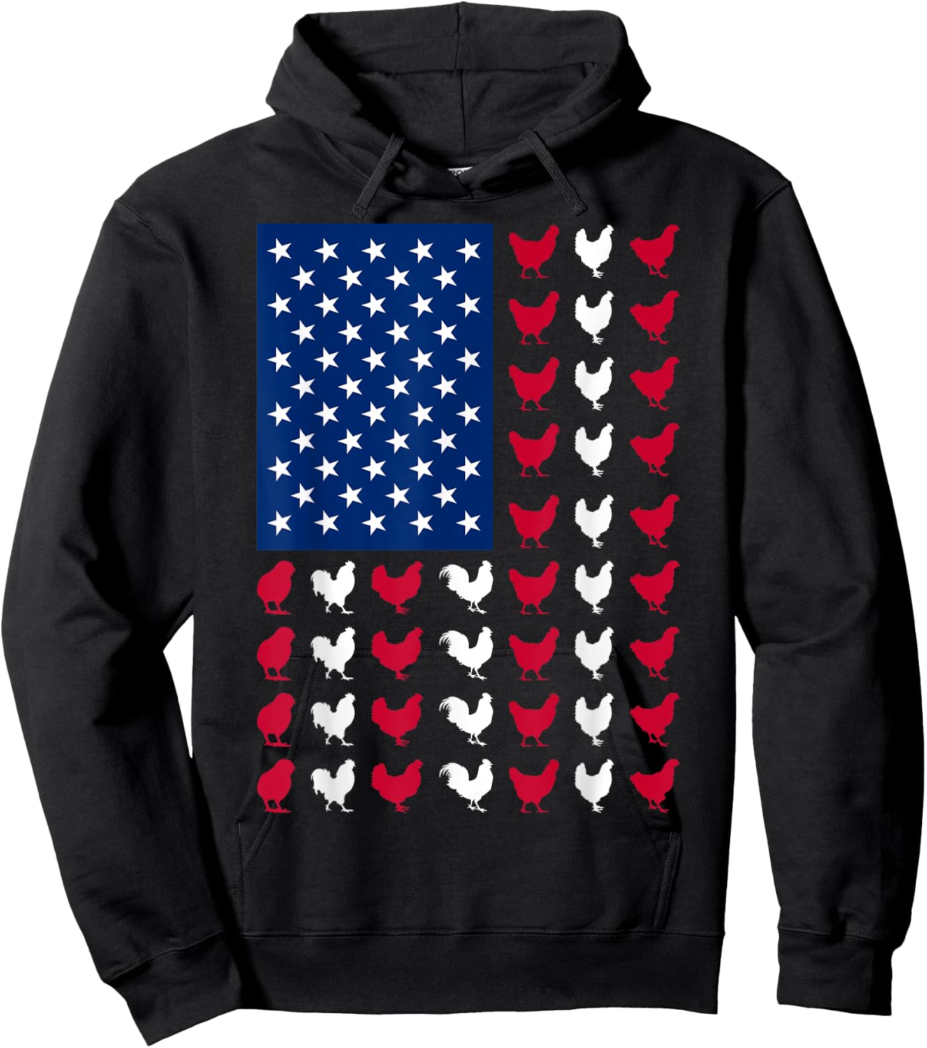 4th of July Chicken Lovers Funny USA American Flag Patriotic Hoodie - Hoodie | Black
