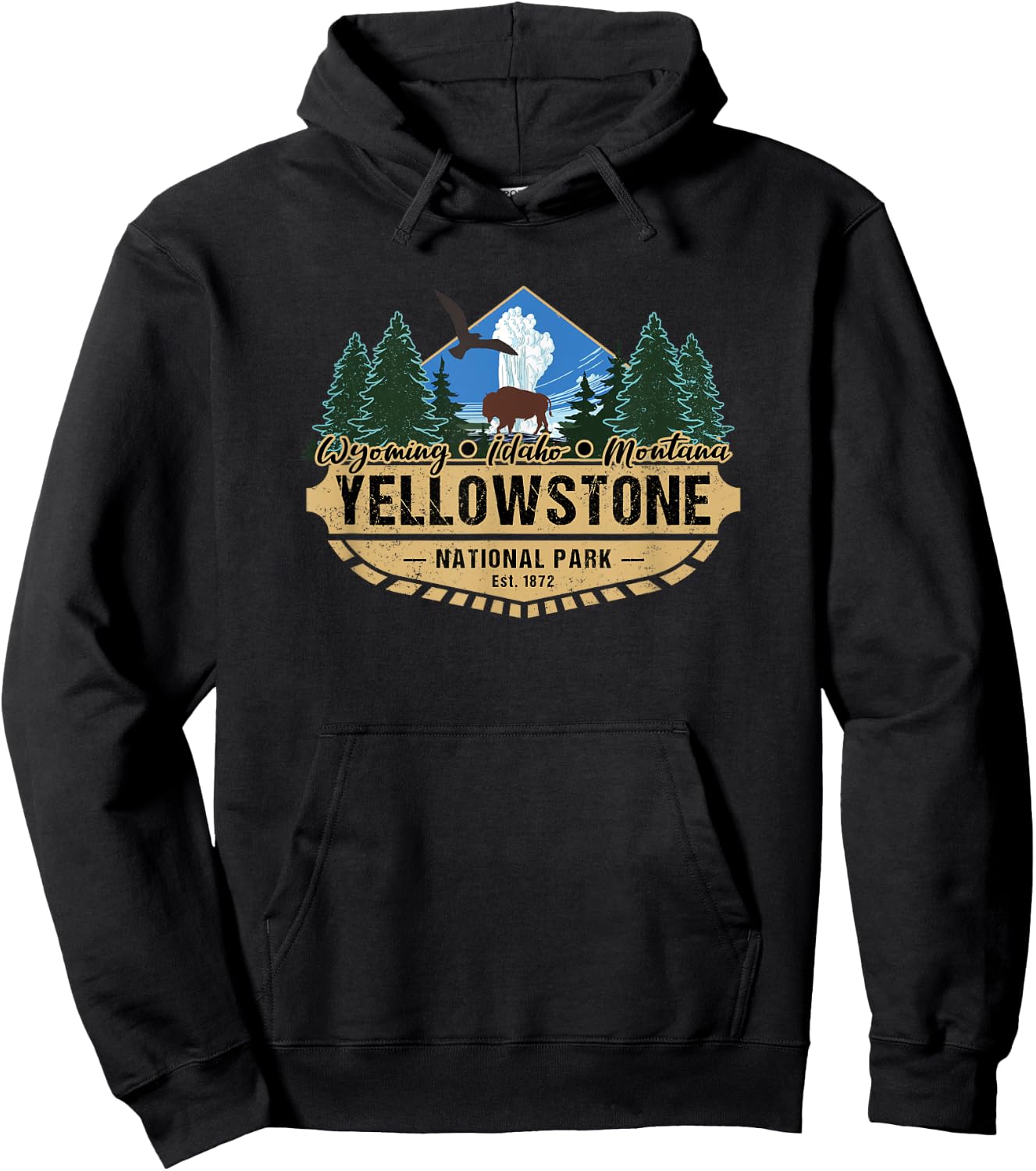Yellowstone National Park Bison Old Faithful Geyser Souvenir Hoodie - Hoodie | Black
