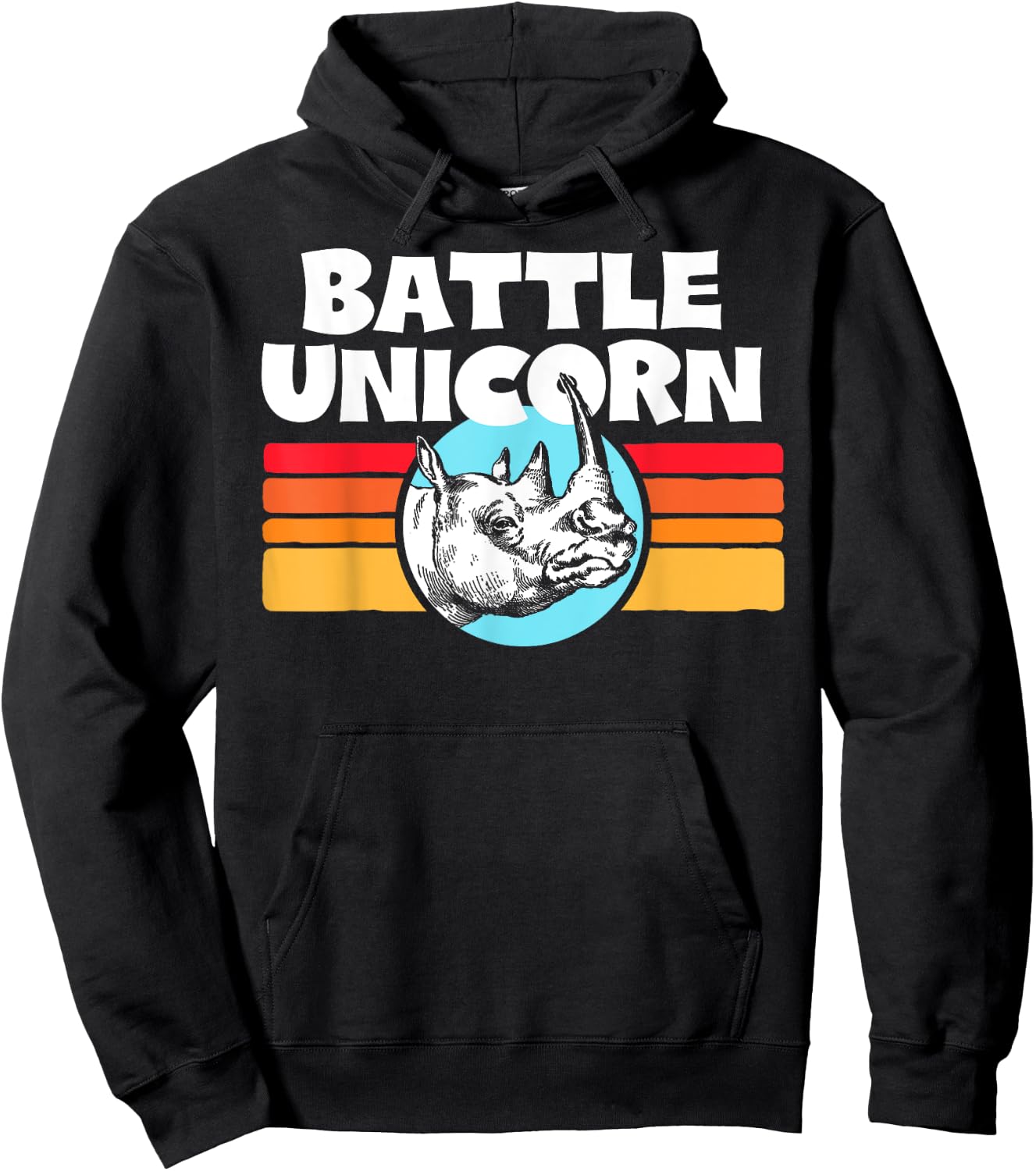 Battle Unicorn! Funny Retro 80s Rainbow Rhino Rhinoceros Hoodie - Hoodie | Black