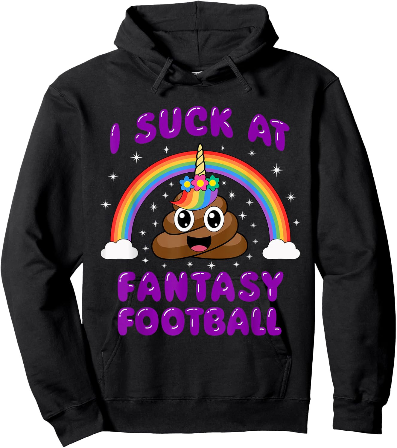 I Suck At Fantasy Football Poop Unicorn Funny Pink Hoodie - Hoodie | Black