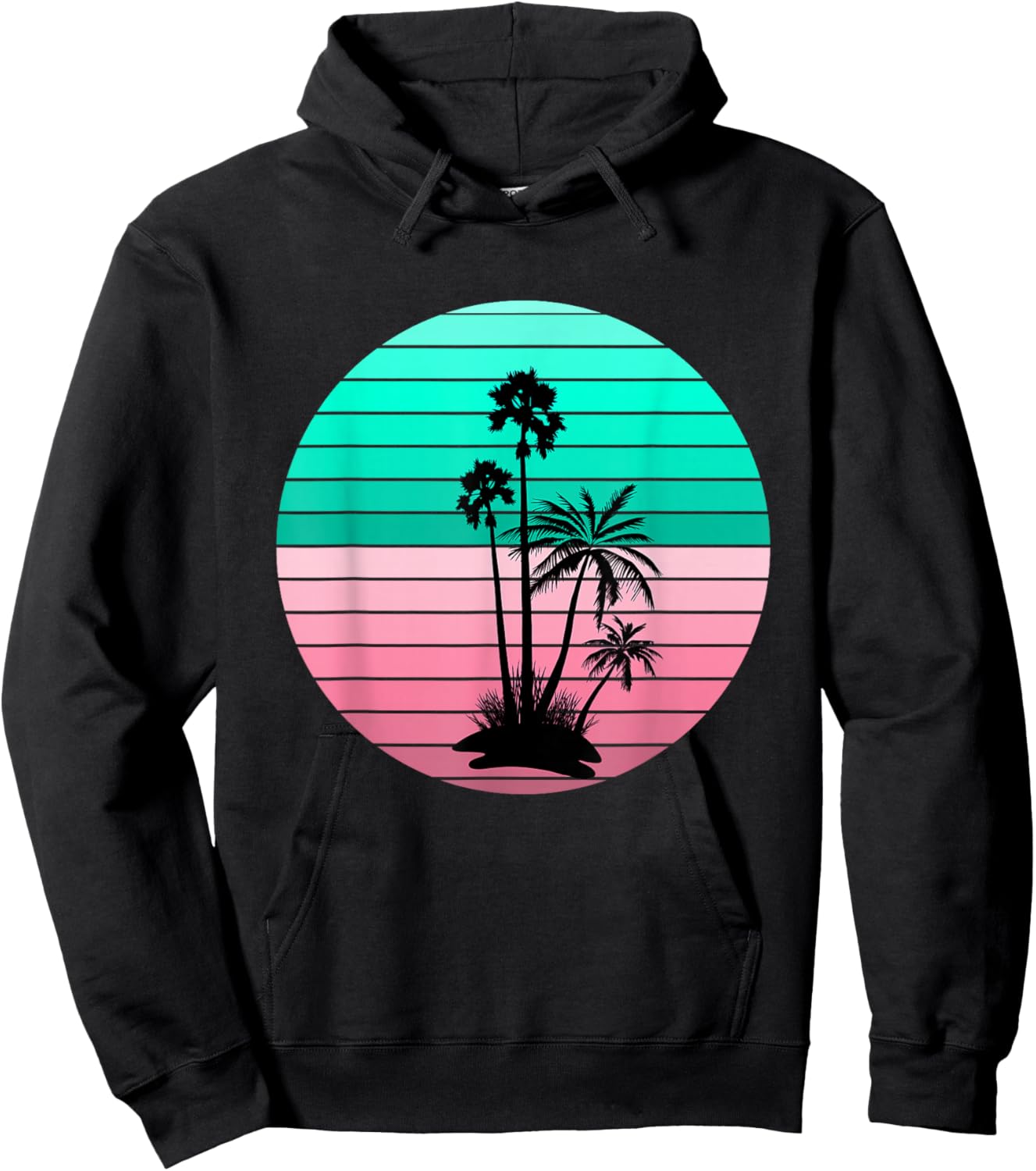 Flamingo Pink and Teal Palm Tree Sunset Hoodie - Hoodie | Black