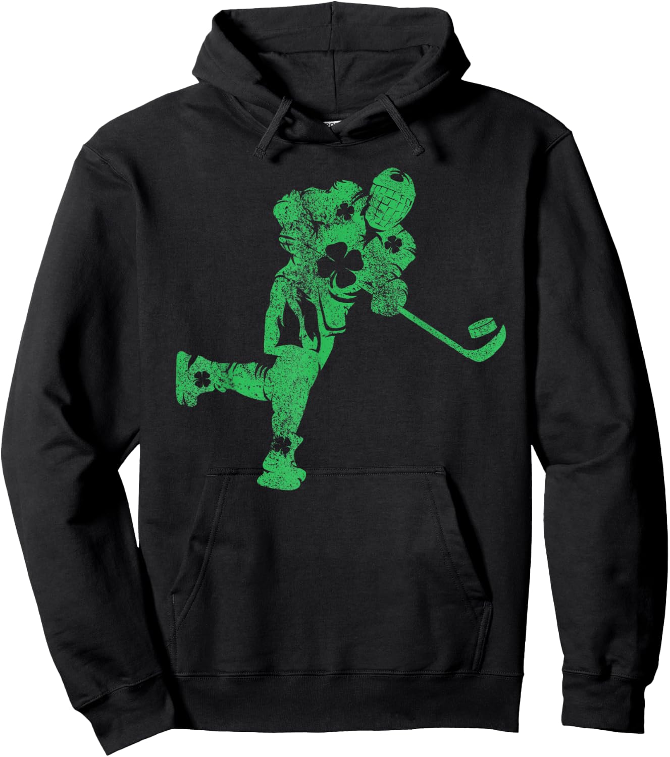 Ice Hockey Skate Skating Gift St. Patrick's Day Shamrock Hoodie - Hoodie | Black