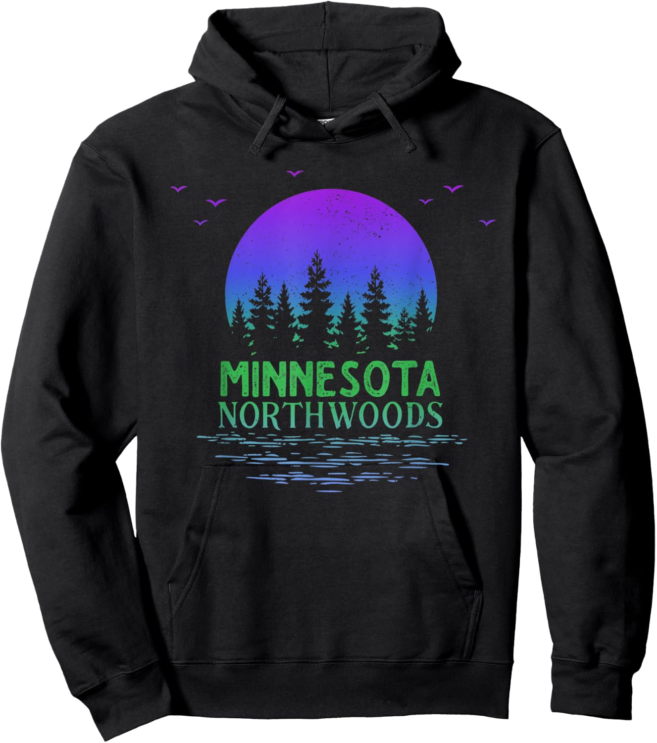 Minnesota Northwoods Moon Trees Lake Gradient Souvenir Hoodie - Hoodie | Black