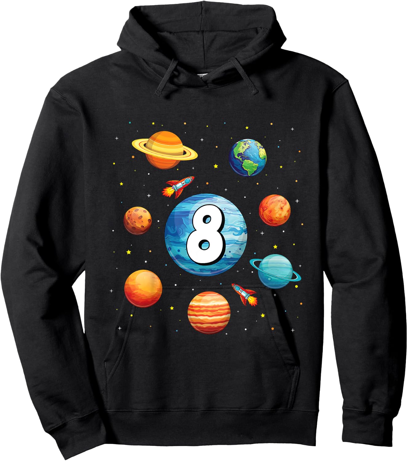 Kids 8 Year Old Shirt Boys Kids Space Solar Planets 8th Birthday Hoodie - Hoodie | Black