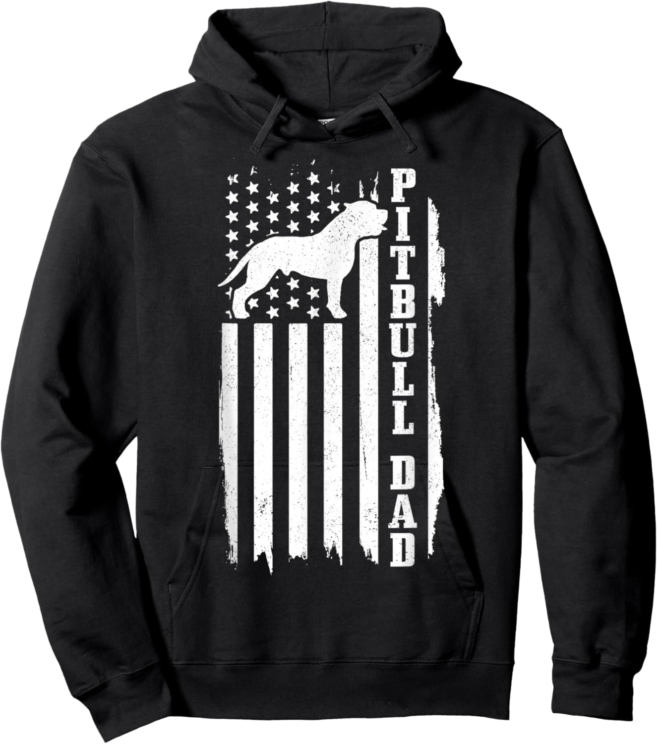 Pitbull Dad Vintage American Flag Patriotic Pitbull Dog Hoodie - Hoodie | Black