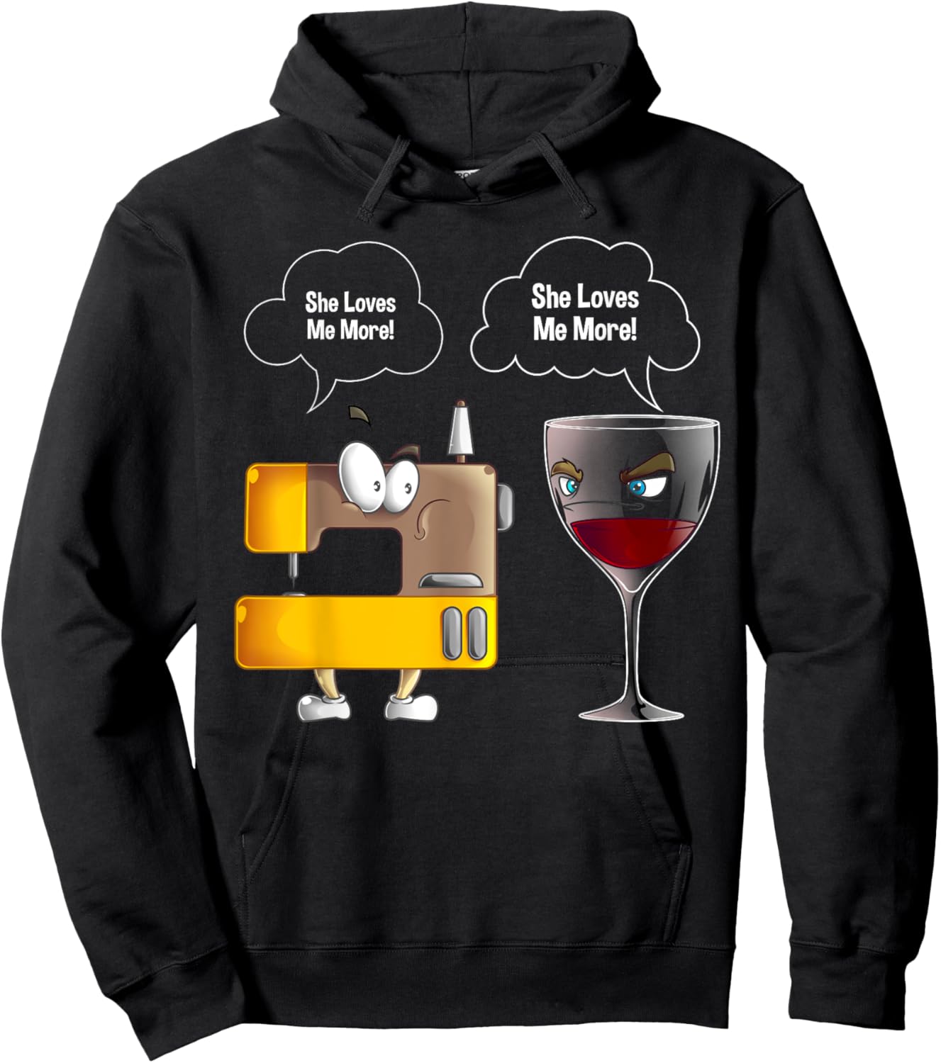 Cool She Loves Me Sewing and Wine Funny Machine Sewer Gift Hoodie - Hoodie | Black