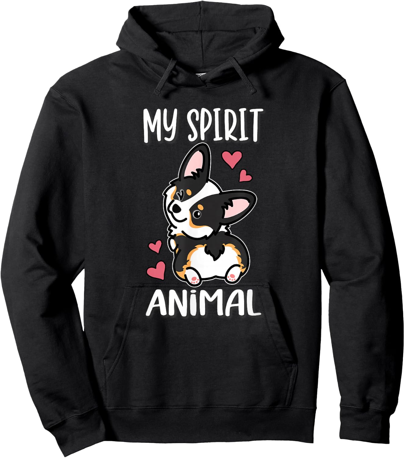 Girls Kawaii Spirit Animal Black Tricolor Corgi Lover Hoodie - Hoodie | Black