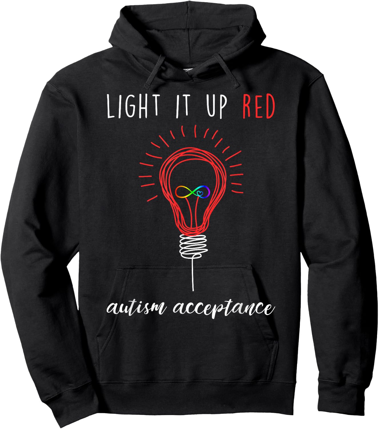 Autism Acceptance Shirt Light It Up Red #redinstead Hoodie - Hoodie | Black