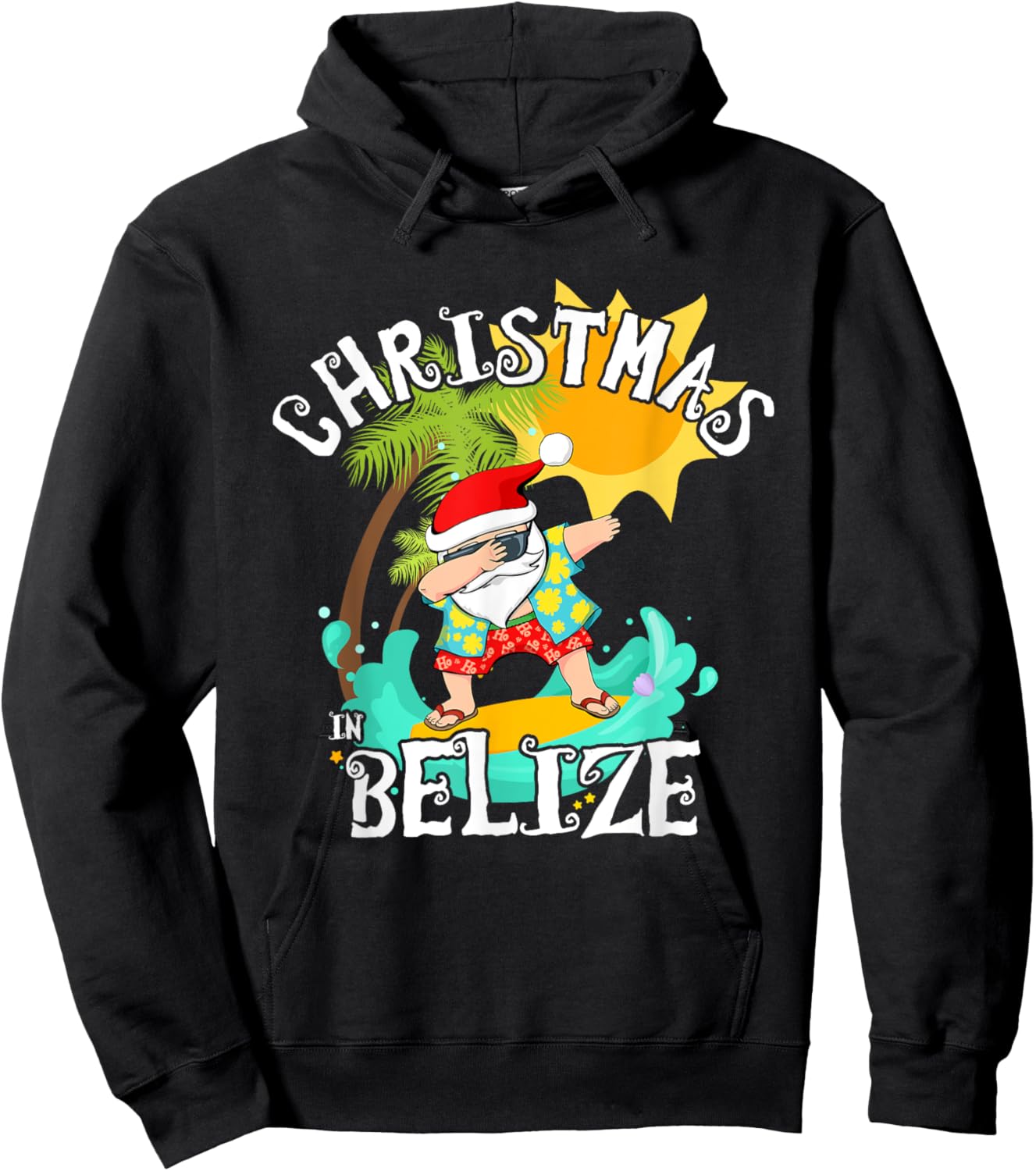 Christmas in Belize Dabbing Santa Family Vacation Hoodie - Hoodie | Black