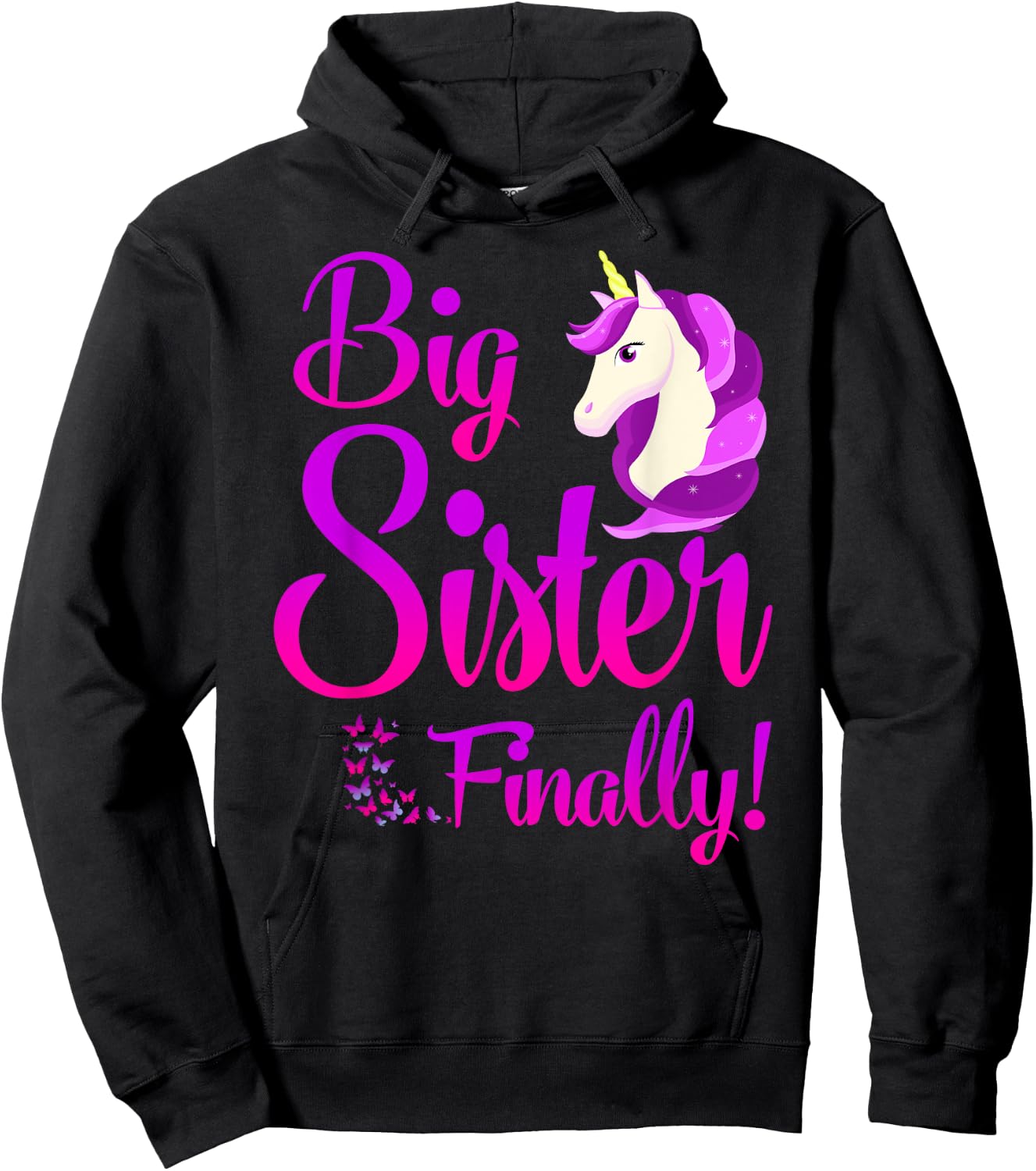 Big Sister Finally Unicorn Shirt - Unicorn shirt for Girl Hoodie - Hoodie | Black