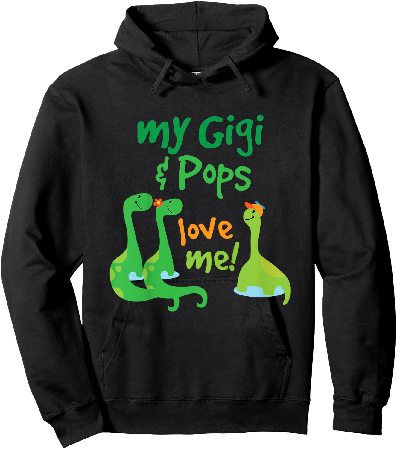 Kids My Gigi and Pops Love Me Grandson Dinosaur Hoodie - Hoodie | Black