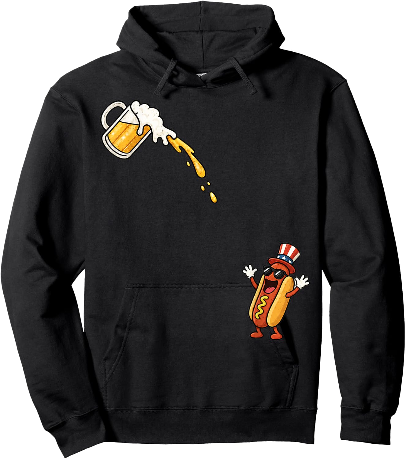 Hotdog Beer Chug Funny Uncle Sam Hotdog Beer 4th of July Hoodie - Hoodie | Black