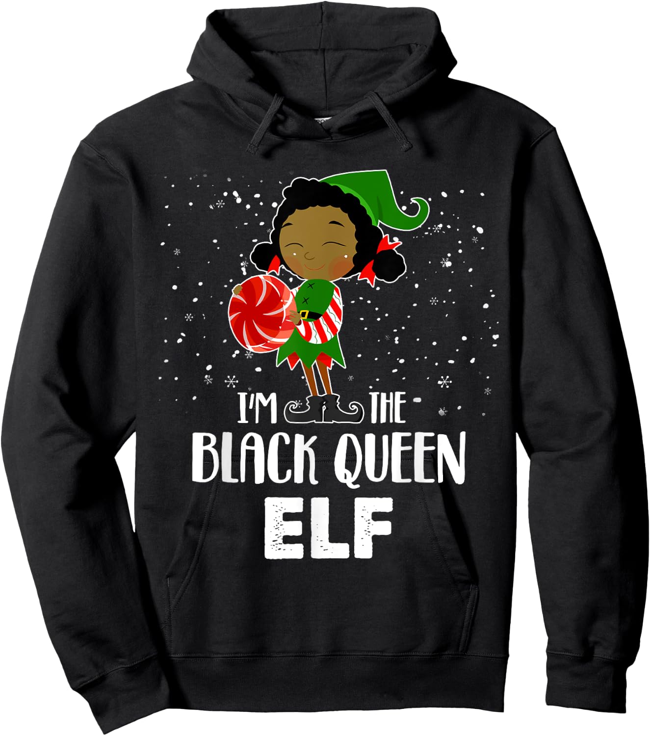 I'm the Black Queen Elf African American Girls Kid Christmas Hoodie - Hoodie | Black