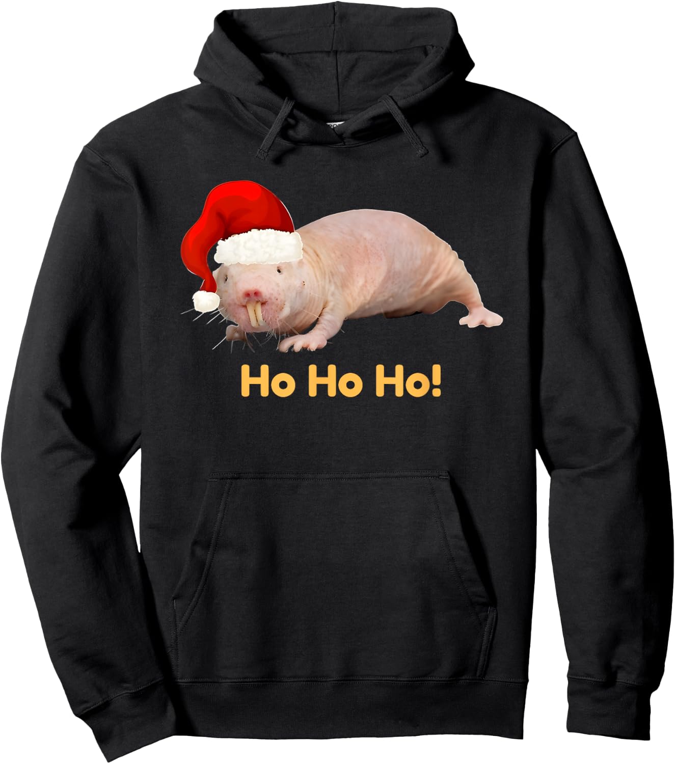 Christmas Naked Mole Rat Ho Ho Ho Hoodie - Hoodie | Black