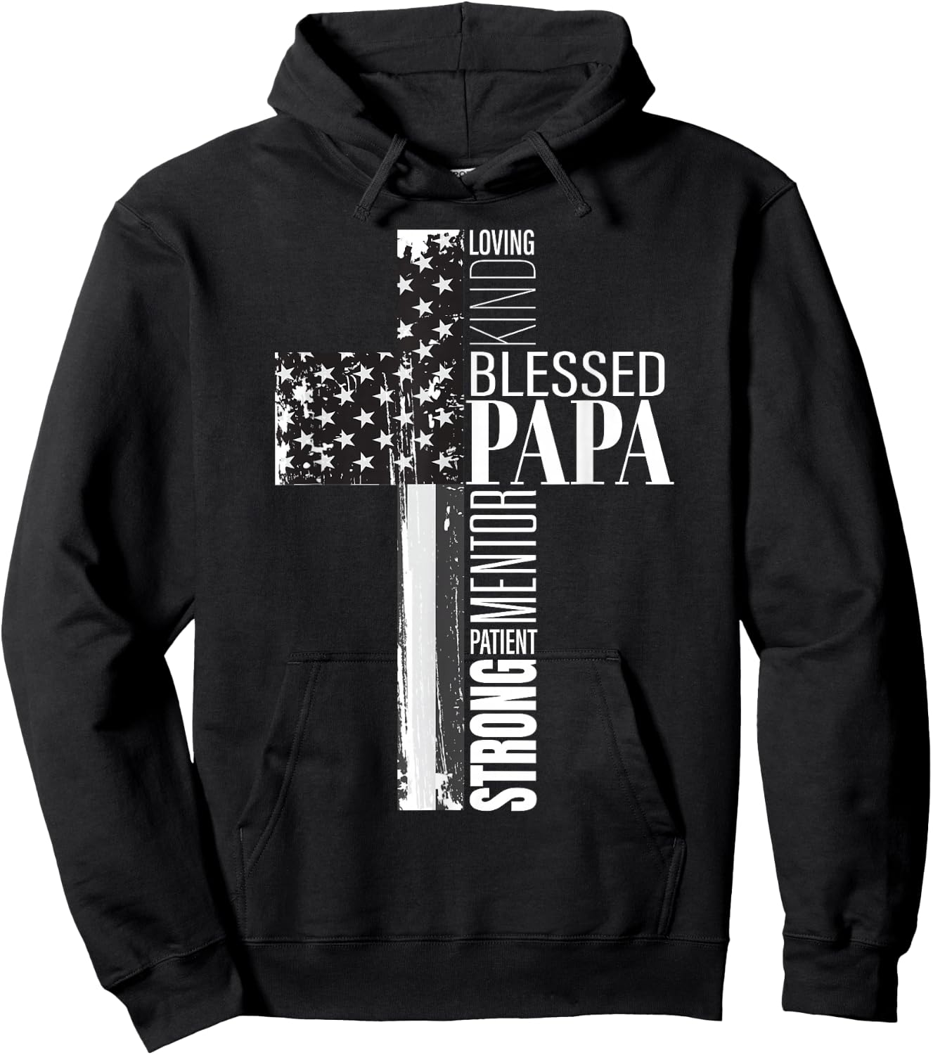 Blessed Papa American Flag Christian Religious Fathers Day Hoodie - Hoodie | Black