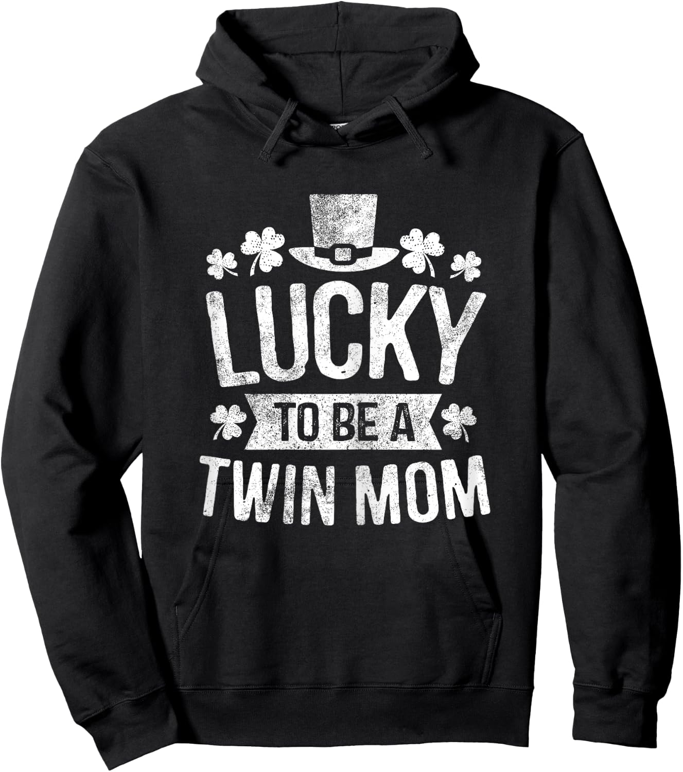 Lucky To Be A Twin Mom St Patricks Day Mom of Two Gift Hoodie - Hoodie | Black
