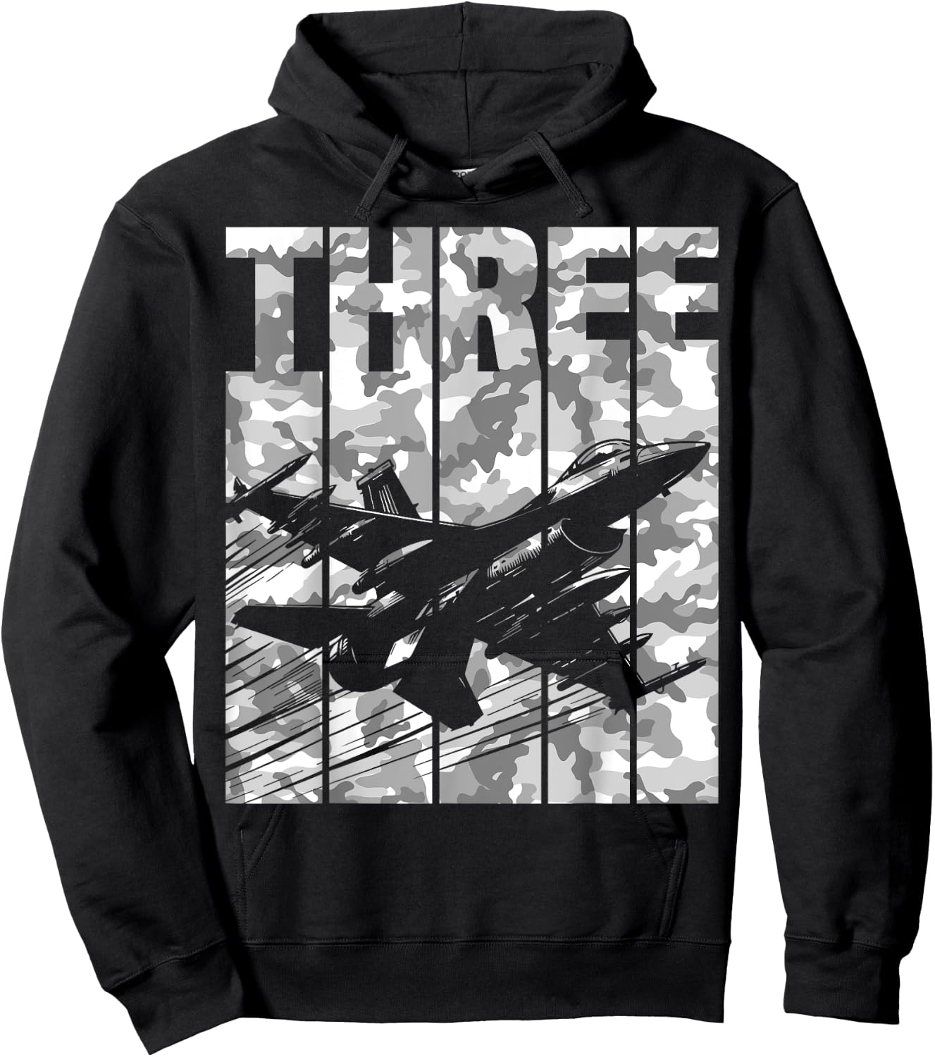 Military Fighter Jet Camo Three Year Old Boys 3rd Birthday Hoodie - Hoodie | Black