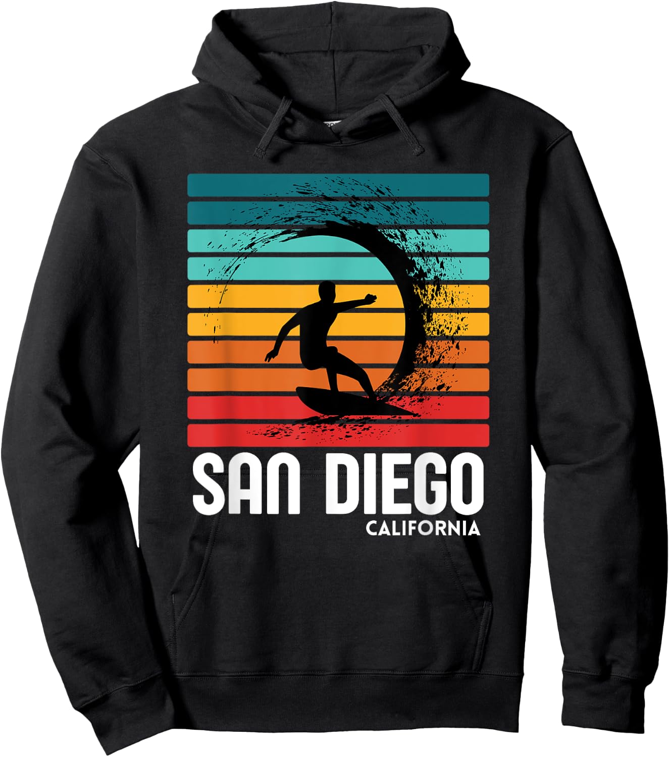 Surf San Diego California Beach Vintage Retro Surfing Hoodie - Hoodie | Black