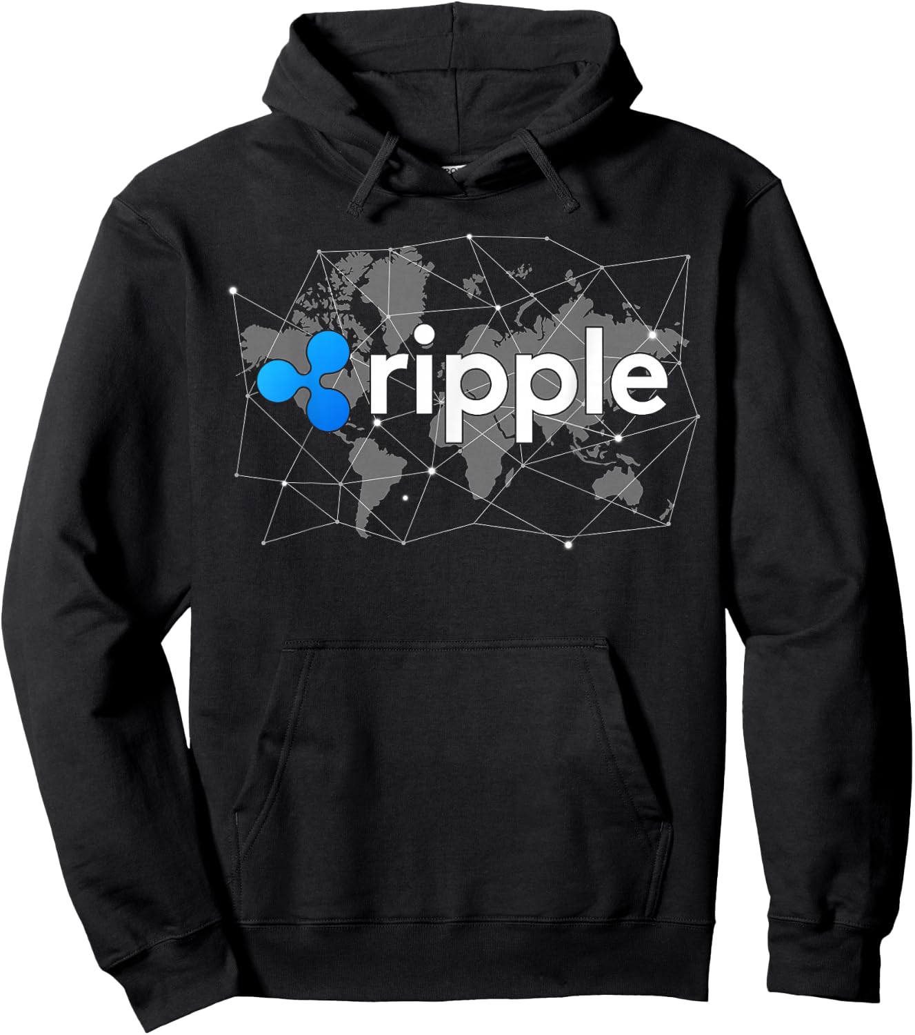 Ripple XRP Logo Crypto Trader World Map Blockchain Hoodie - Hoodie | Black