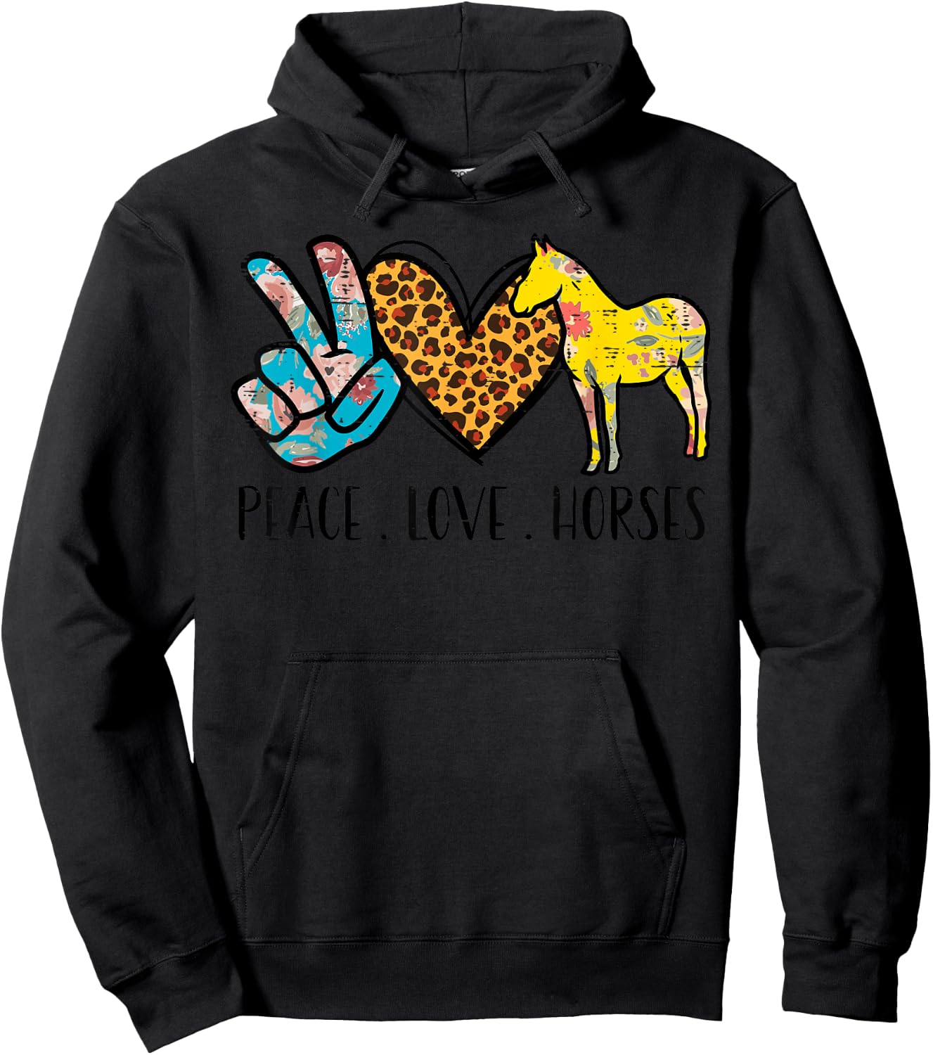 Peace Love Horses Riding Equestrian Gypsy Hippie Women Girls Hoodie - Hoodie | Black
