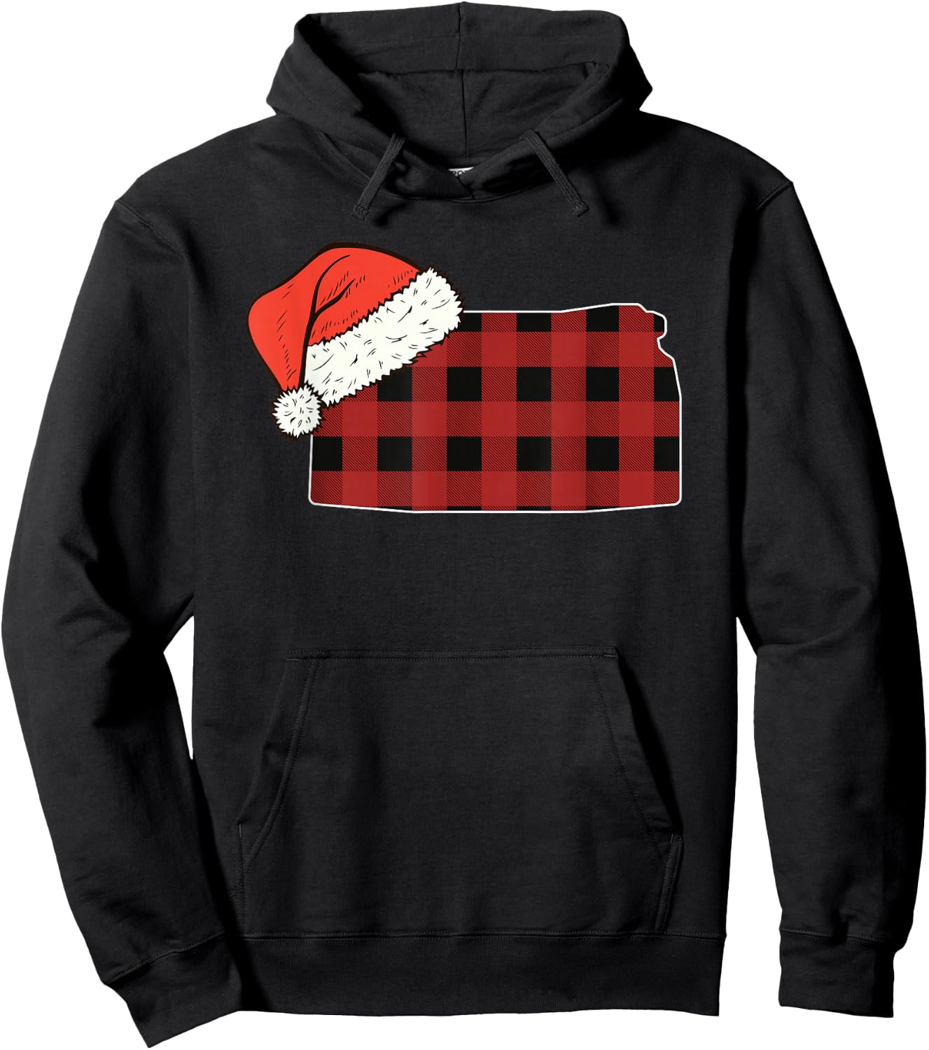 Kansas Plaid Christmas Santa Hat Holiday Matching Design Hoodie - Hoodie | Black