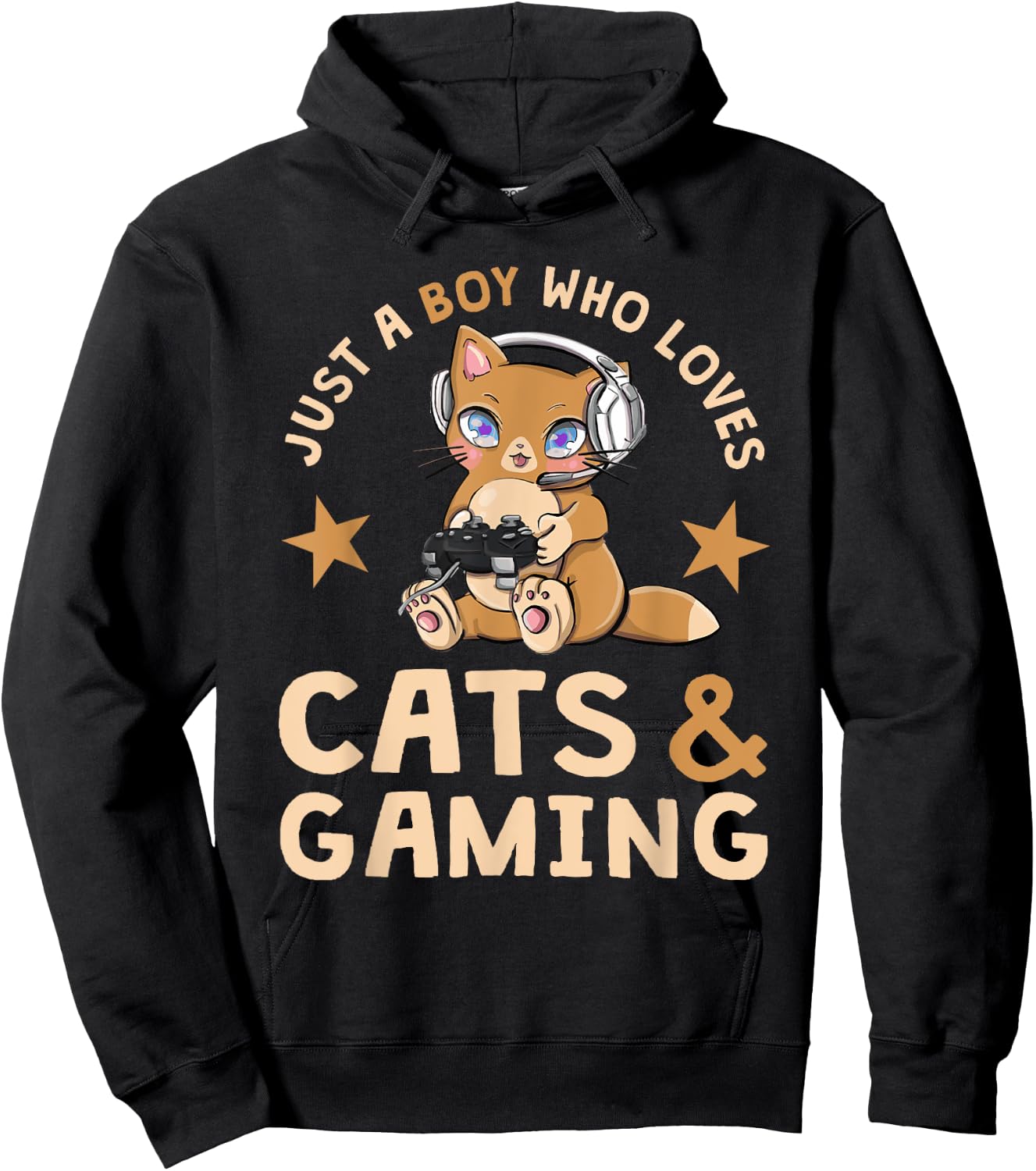 Just A Boy Who Loves Cats And Gaming Cute Gamer Cat Hoodie - Hoodie | Black