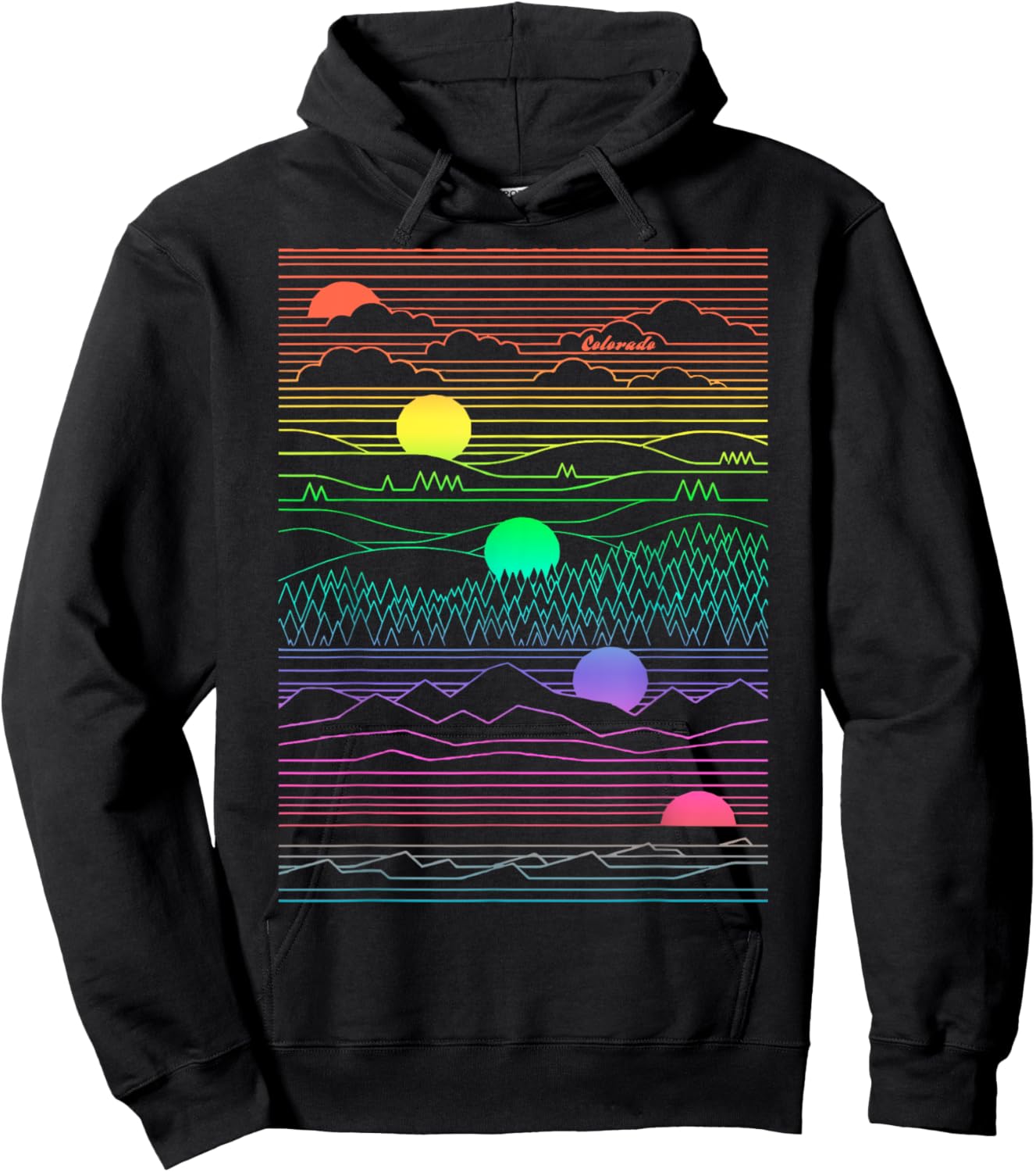 Colorado Mountain Line Art 80's Colorful Colorado Gifts Hoodie - Hoodie | Black