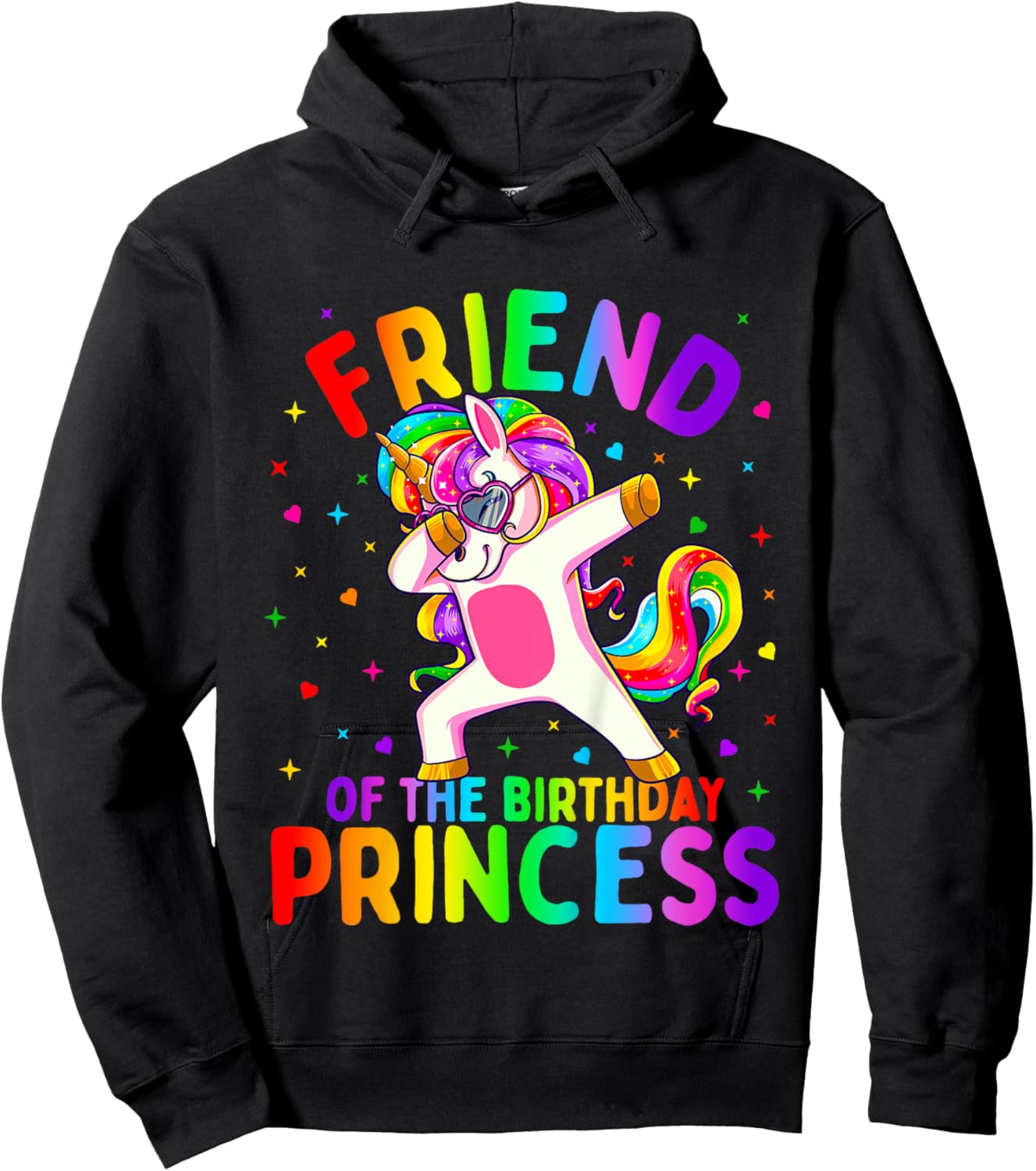 Friend of the Birthday Princess Girl Dabbing Unicorn Hoodie - Hoodie | Black