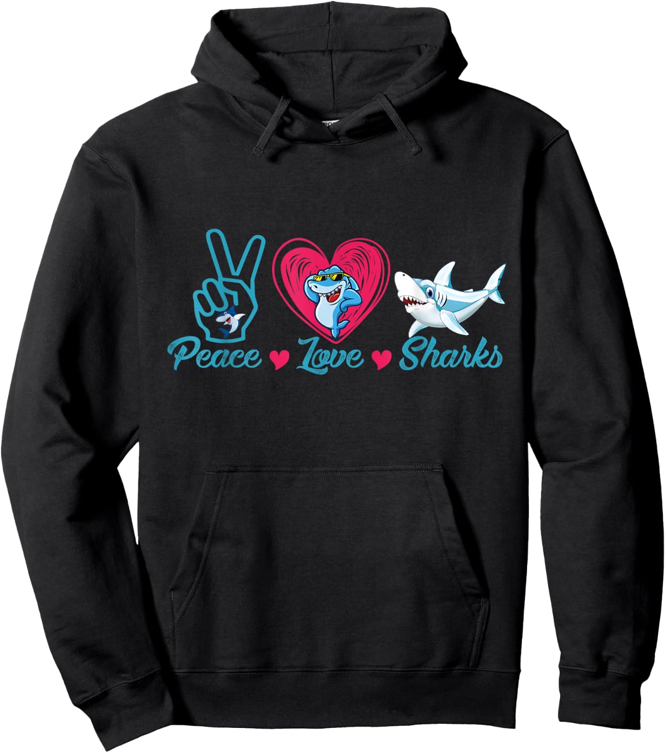 Funny Peace Love Shark Shirt Shark Lover Hoodie - Hoodie | Black
