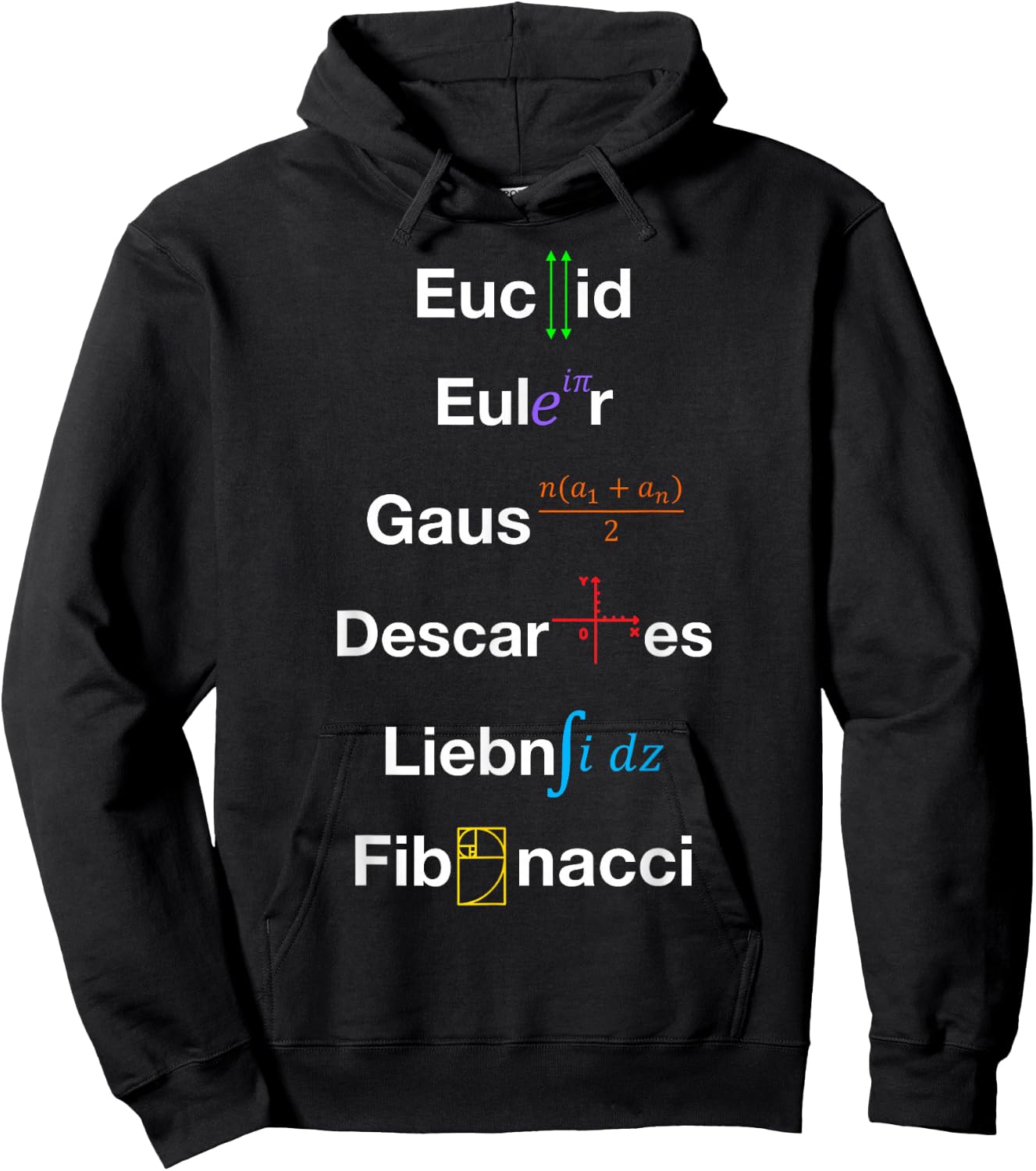 Nerdy Euclid Euler Gauss Descartes Leibniz Fibonacci Math Hoodie - Hoodie | Black