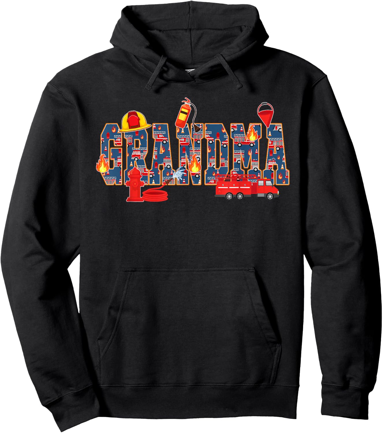 Grandma Birthday Boy Fire Truck Firefighter Family Birthday Hoodie - Hoodie | Black