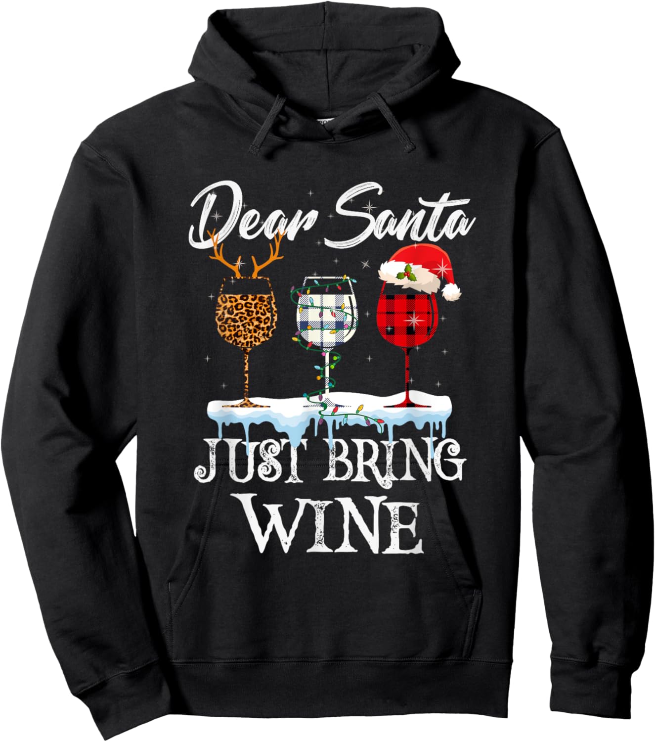 Dear Santa Just Bring Wine Christmas Pajama Costume Gift Hoodie - Hoodie | Black