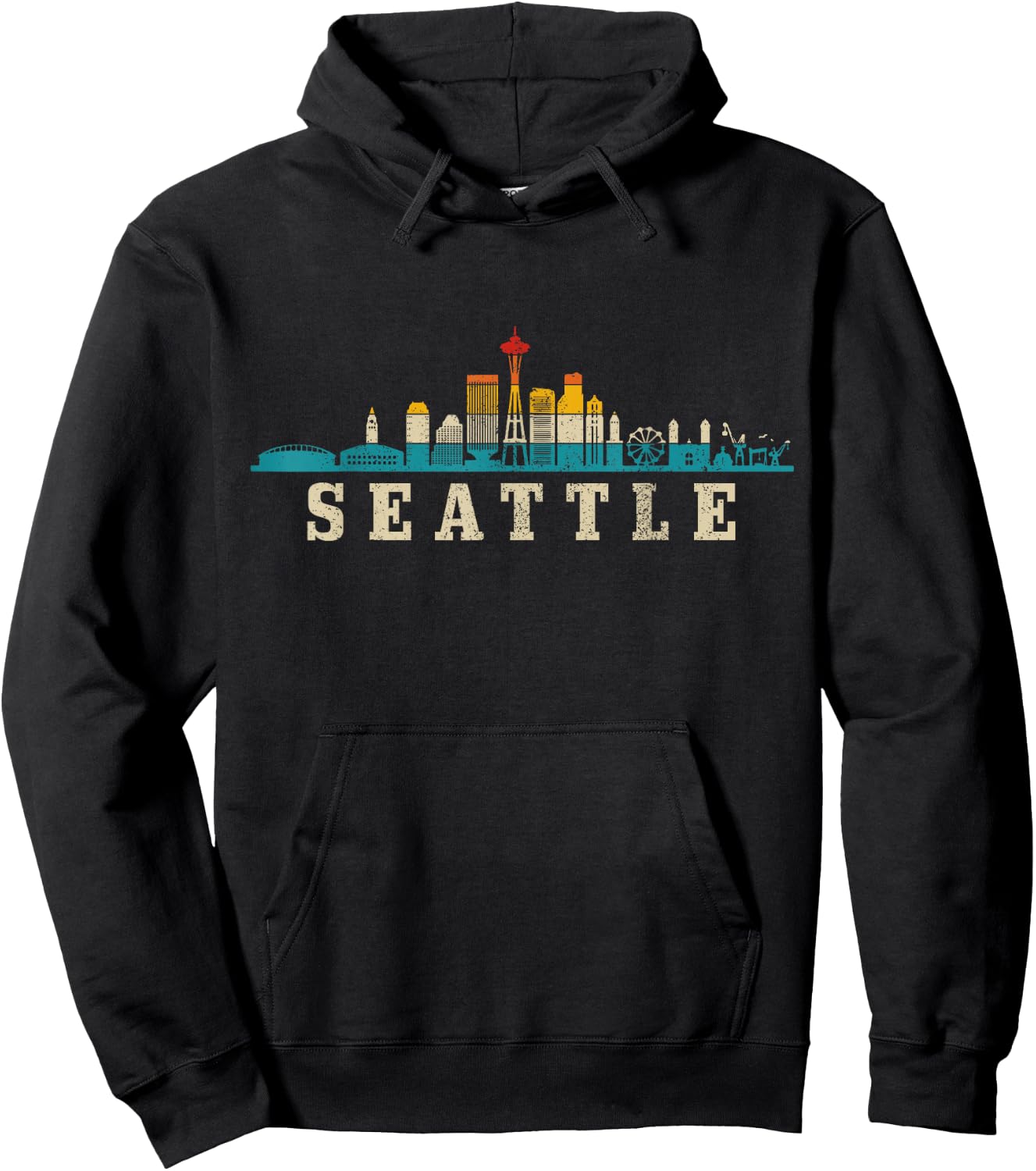 Seattle Skyline Washington Vintage Pride Hoodie - Hoodie | Black