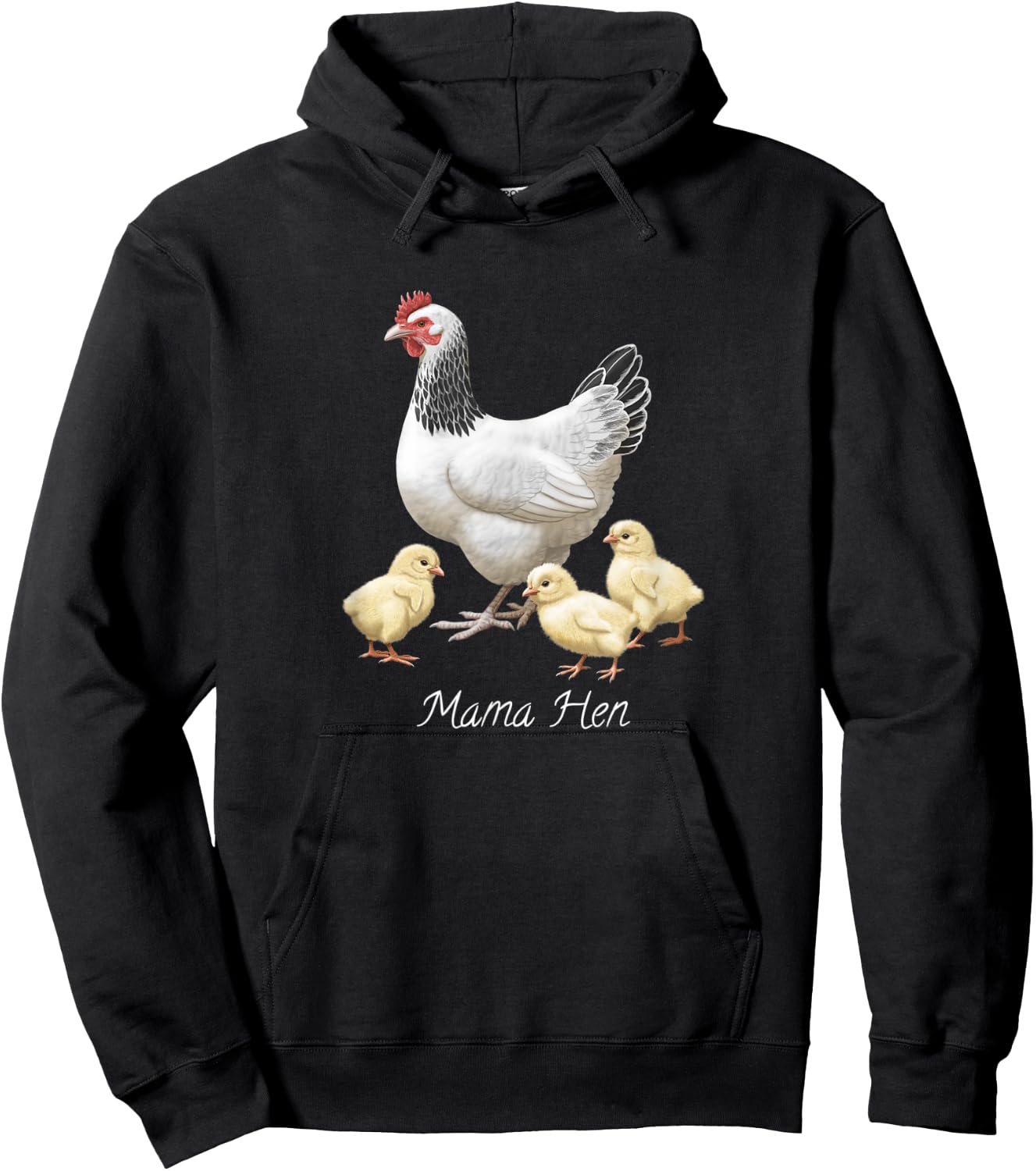 Mama Hen Sussex Chicken and 3 Baby Chicks Hoodie - Hoodie | Black