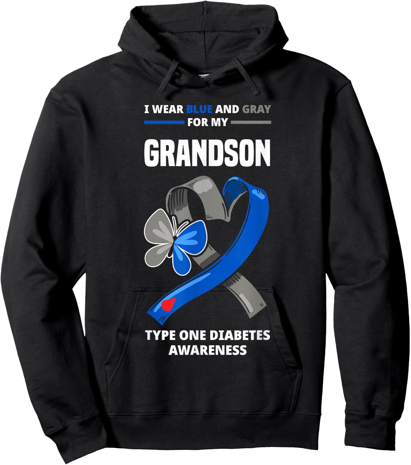 I Wear Blue & Gray For My Grandson Type One Diabetes Hoodie - Hoodie | Black