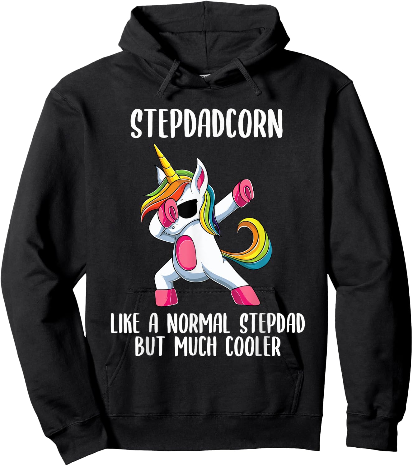 Unicorn Stepdad Girl Birthday Party Apparel StepdadCorn Cute Hoodie - Hoodie | Black