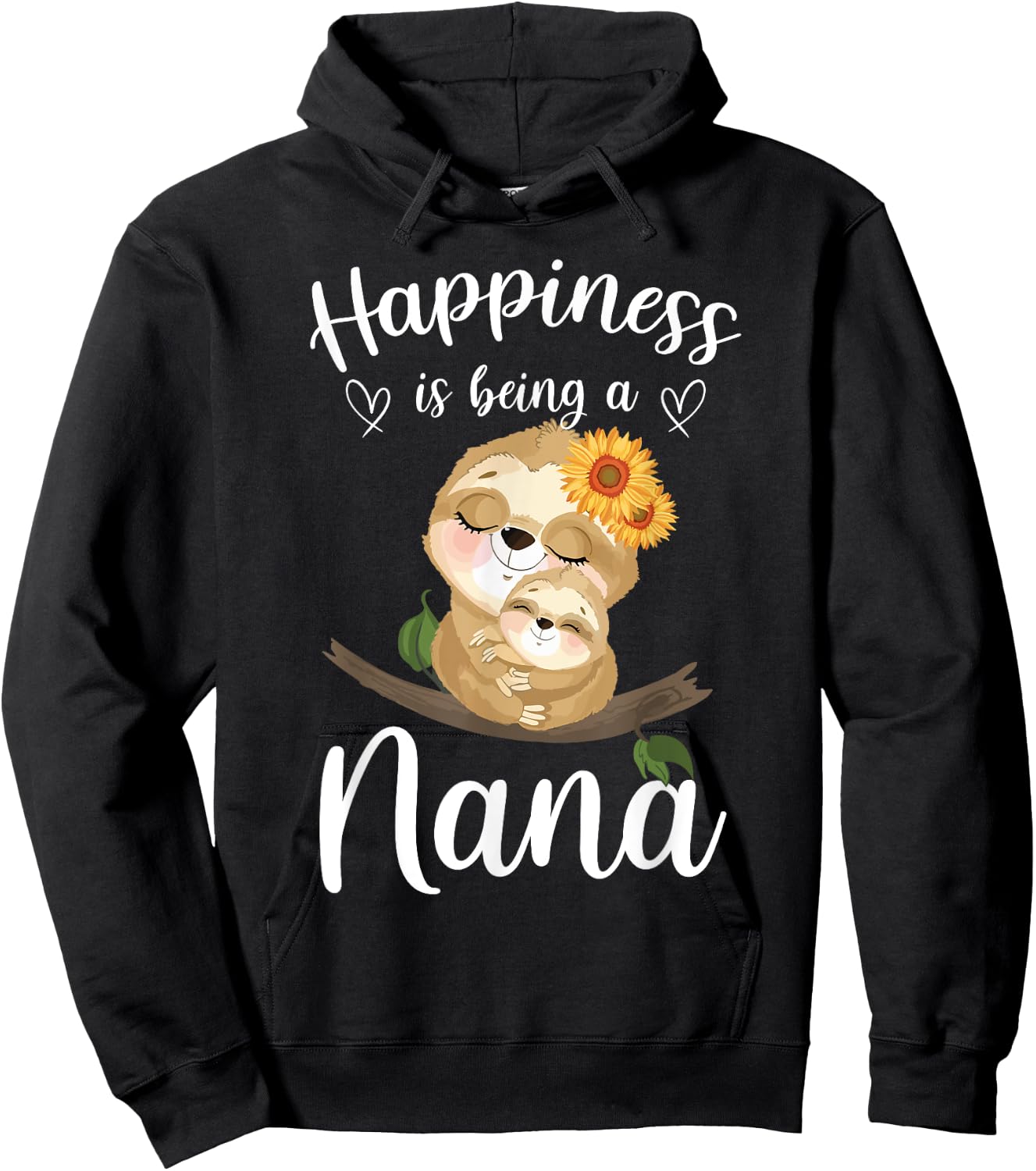Happiness Is Being A Nana Cute Sloth Flower Hoodie - Hoodie | Black