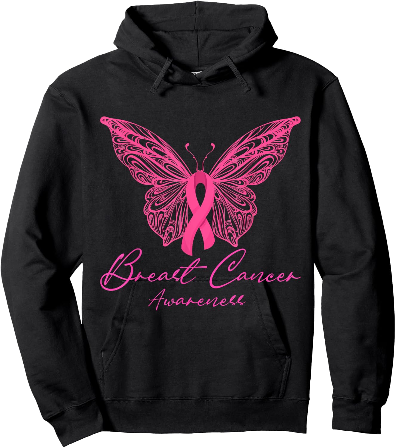 Breast Cancer Awareness Pink Butterfly Pink Ribbon Women Hoodie - Hoodie | Black