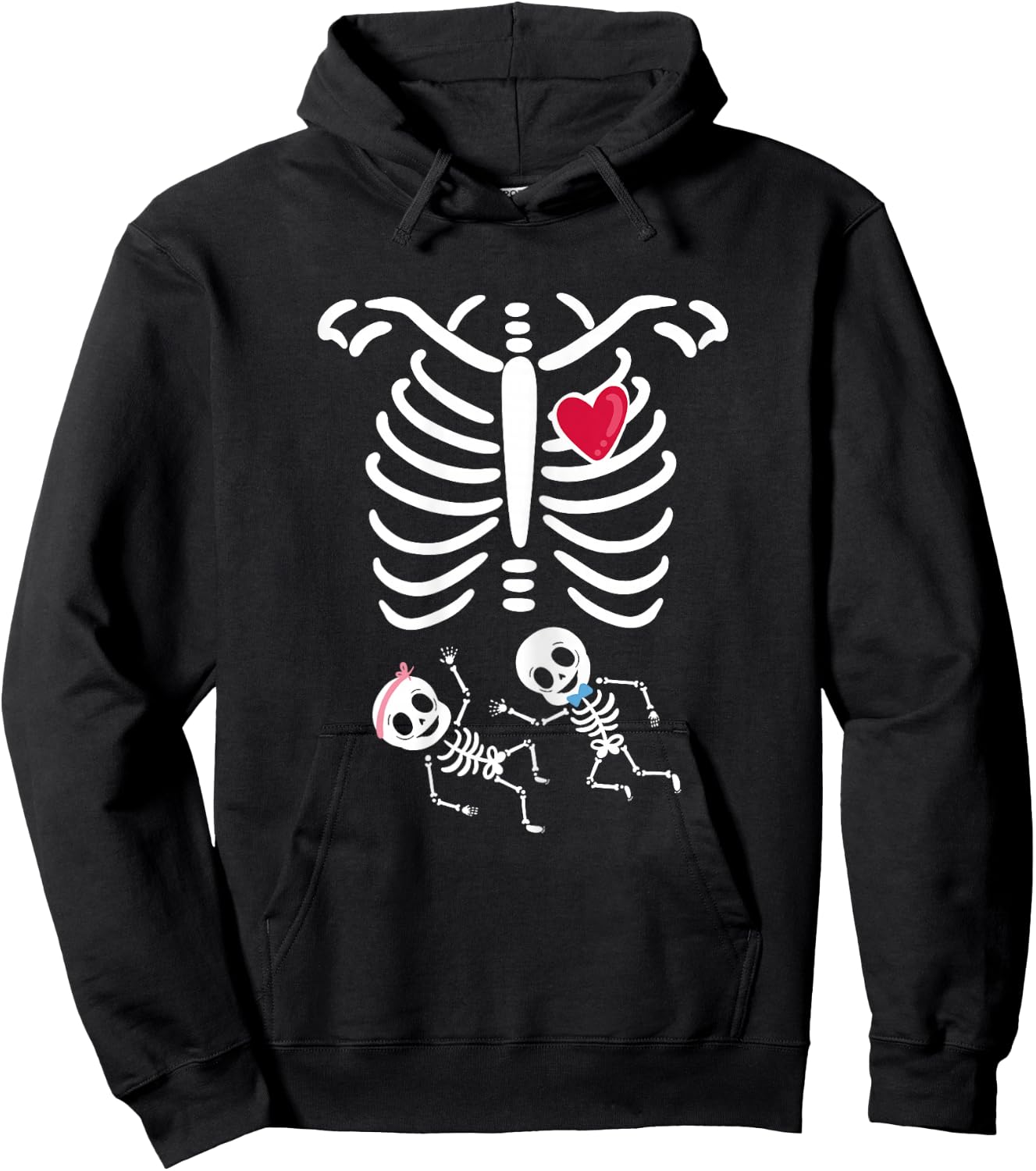 Skeleton Twin Pregnancy Halloween Hoodie - Hoodie | Black