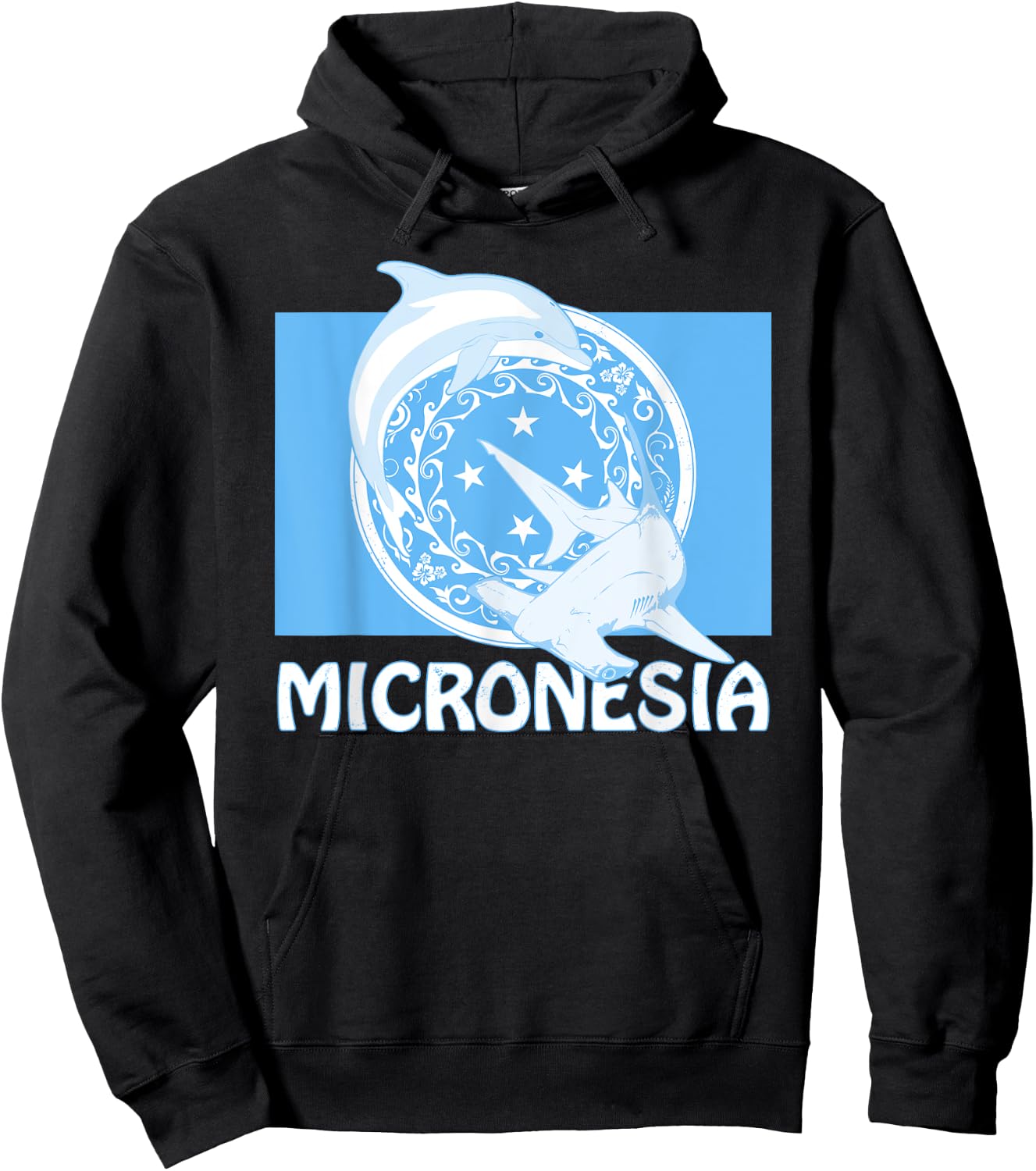 Micronesian Flag of Micronesia Dolphin and Hammerhead Shark Hoodie - Hoodie | Black