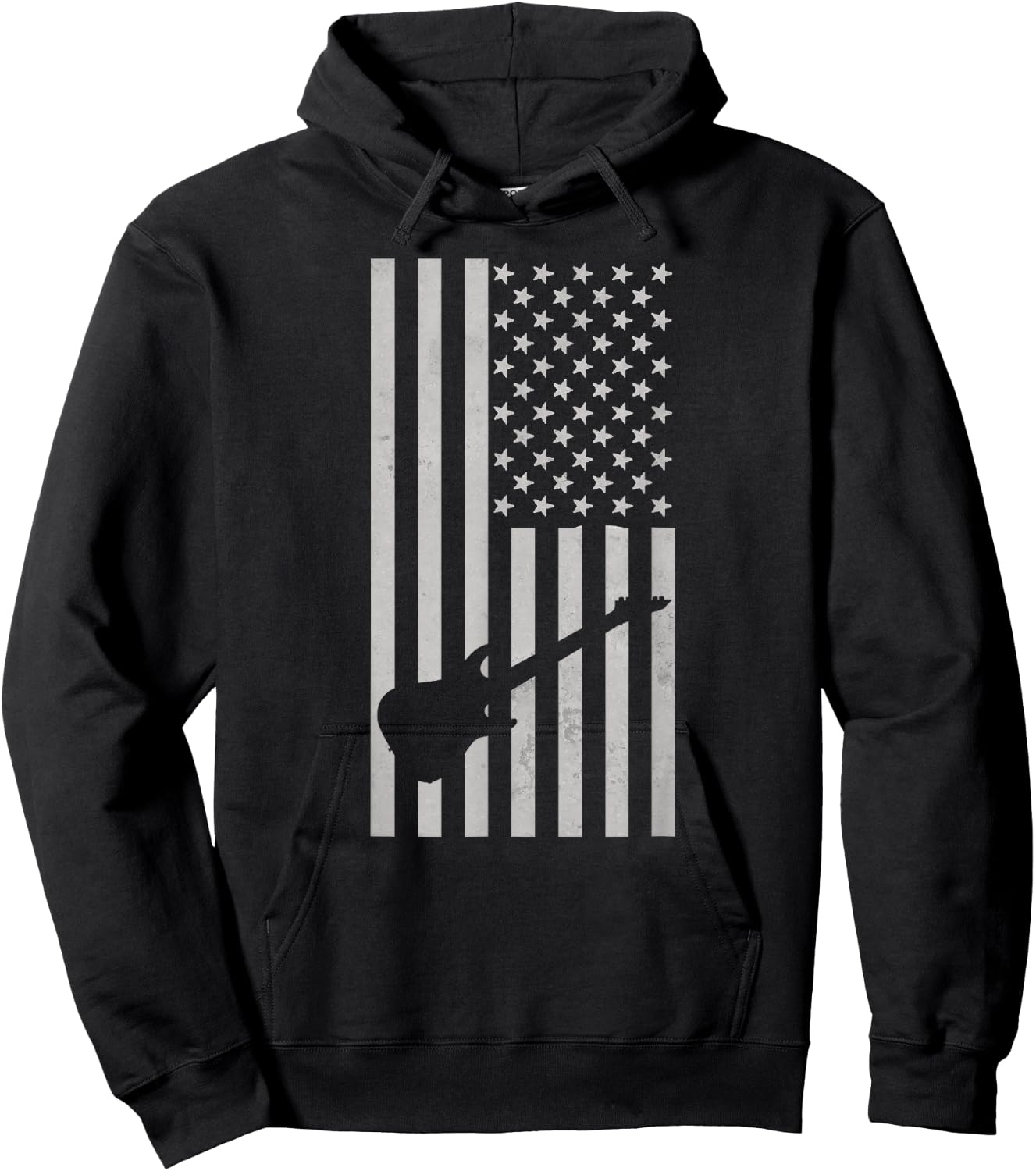 American Flag Electric Guitar Monochrome Patriotic Musician Hoodie - Hoodie | Black