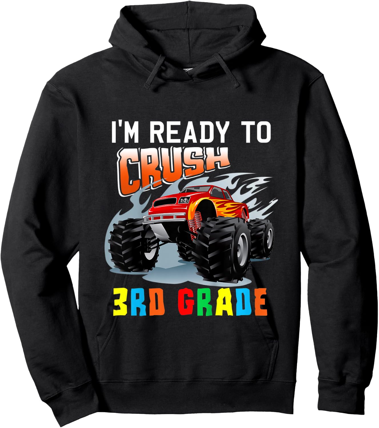 Kids Crush 3rd Grade Monster Truck Boys Funny Back to School Hoodie - Hoodie | Black