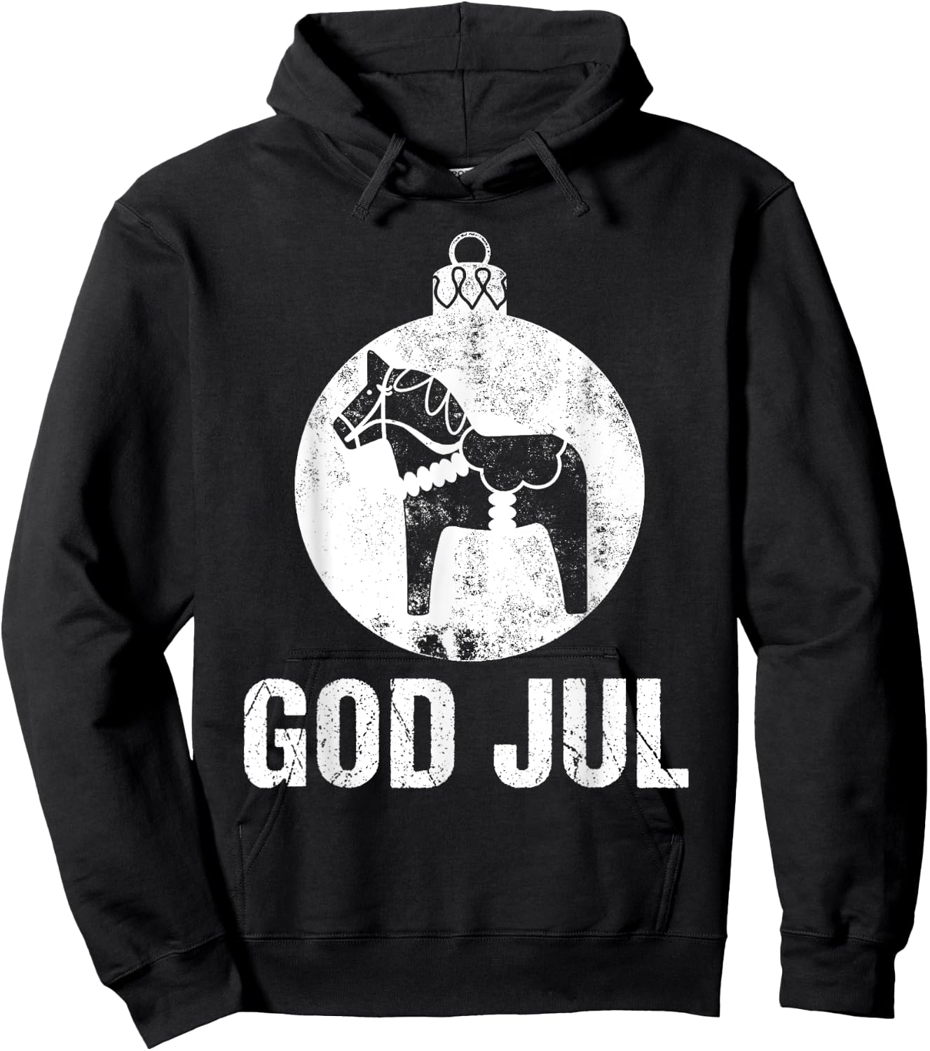 Christmas Scandinavian Dala Horse Ornament God Jul Vintage Hoodie - Hoodie | Black