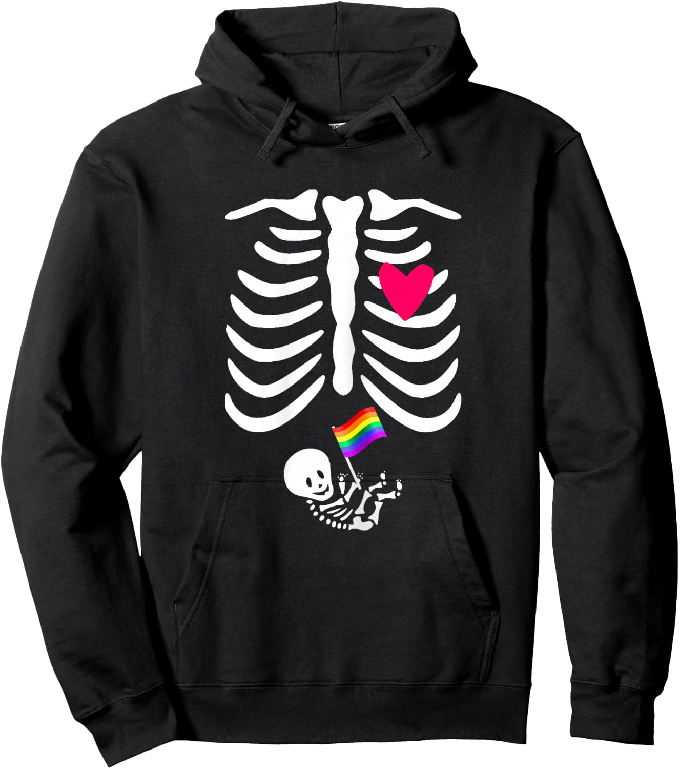 Halloween Lesbian Pregnancy Pride Baby Pregnant Skeleton Hoodie - Hoodie | Black