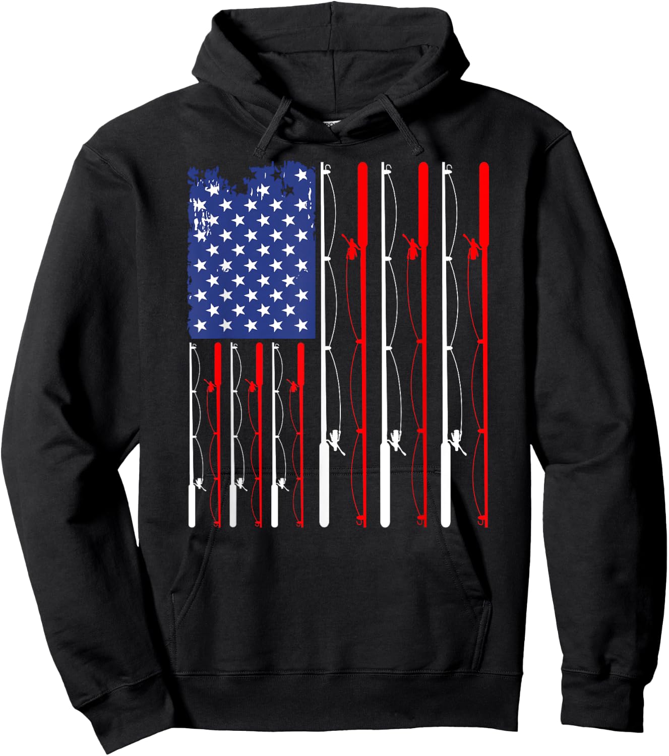 American Flag Fishing Rod Fishing Lover Hoodie - Hoodie | Black