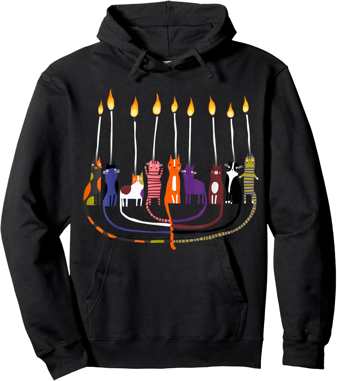 Funny Cat Menorah Hanukkah Hoodie - Hoodie | Black