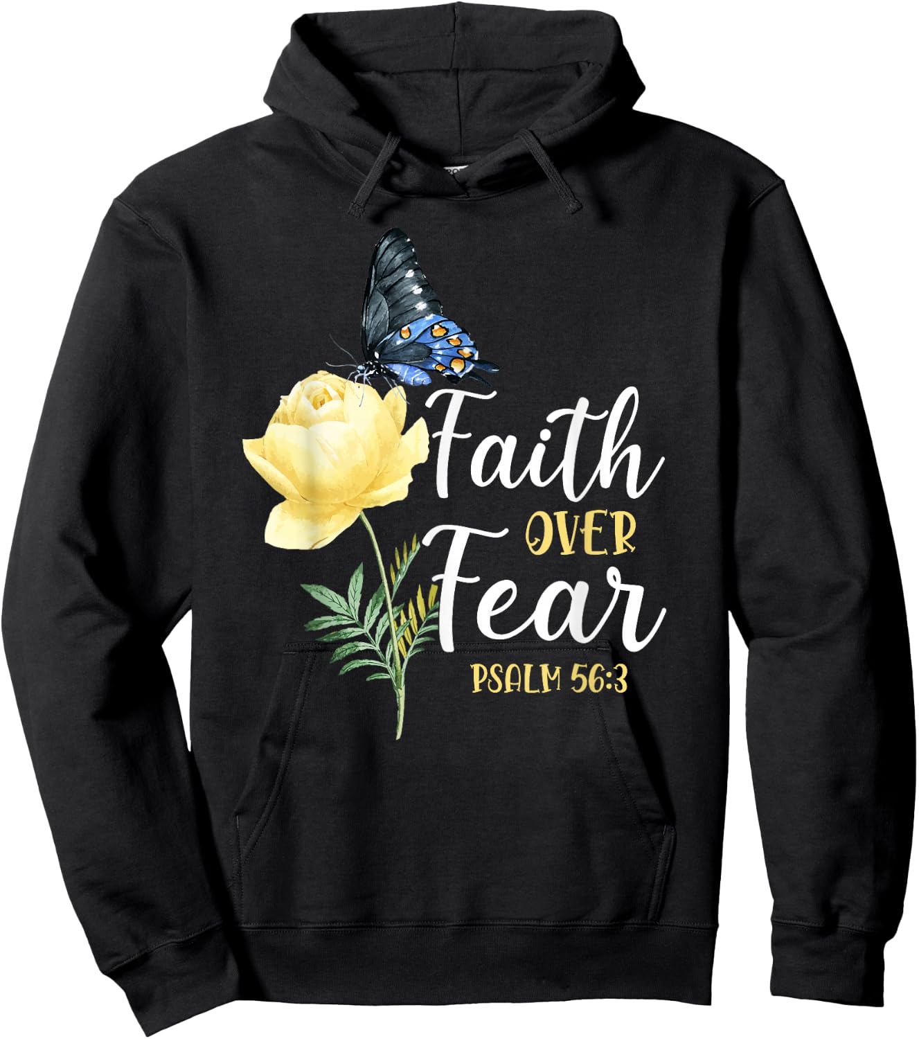 Christian Bible Verse Quote Butterfly Rose Flower Psalm 56:3 Hoodie - Hoodie | Black
