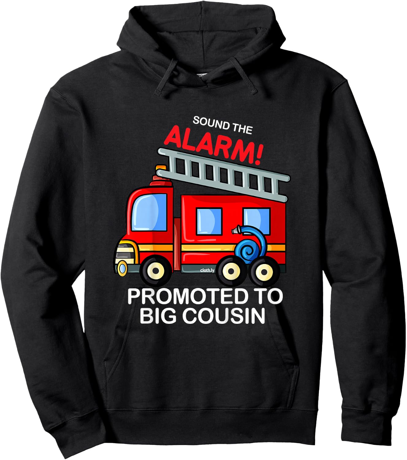 Kids Promoted to Big Cousin Boy Firetruck Hoodie - Hoodie | Black