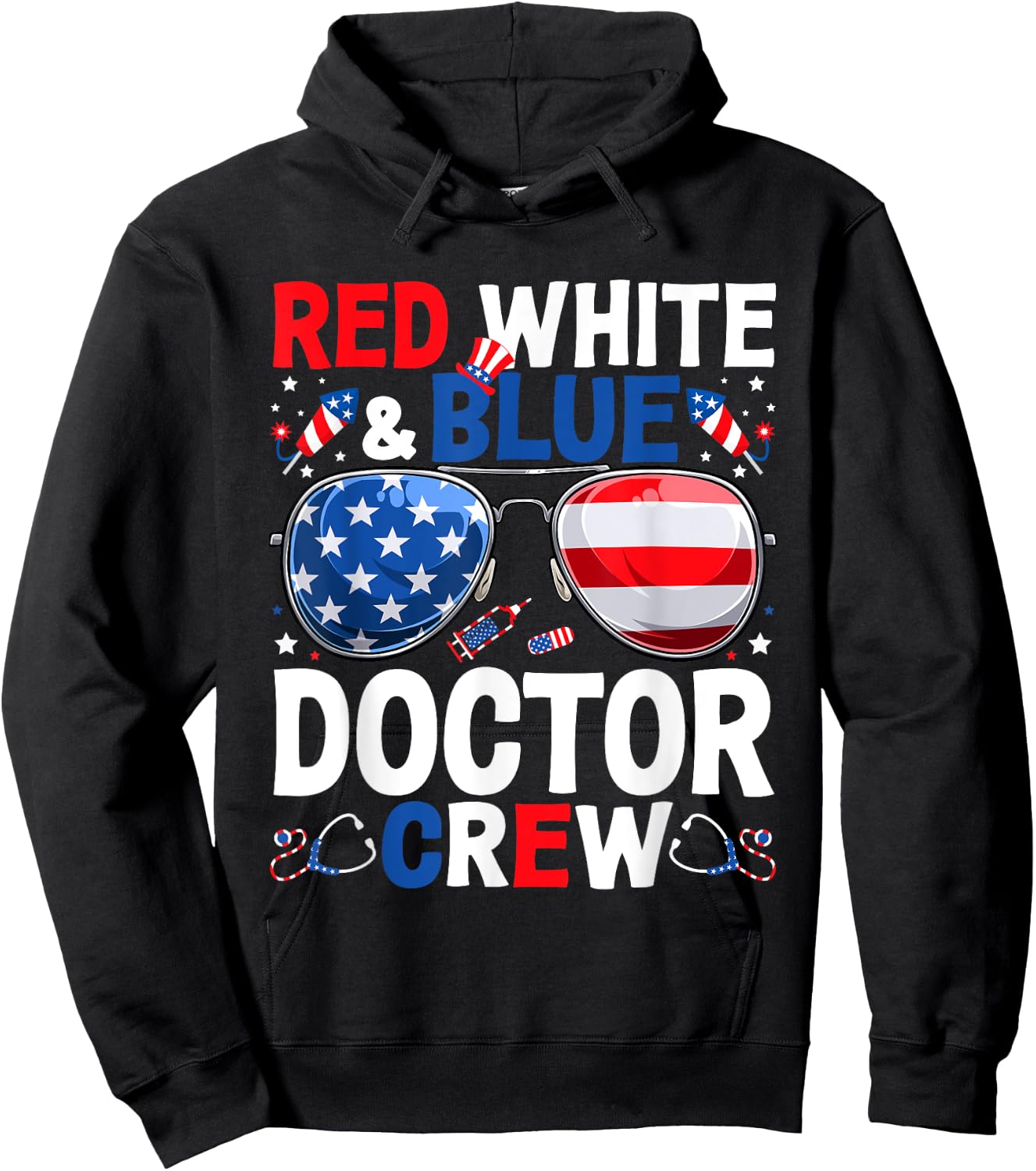 4th Of July Red White & Blue Doctor Crew American Flag Women Men Hoodie - Hoodie | Black